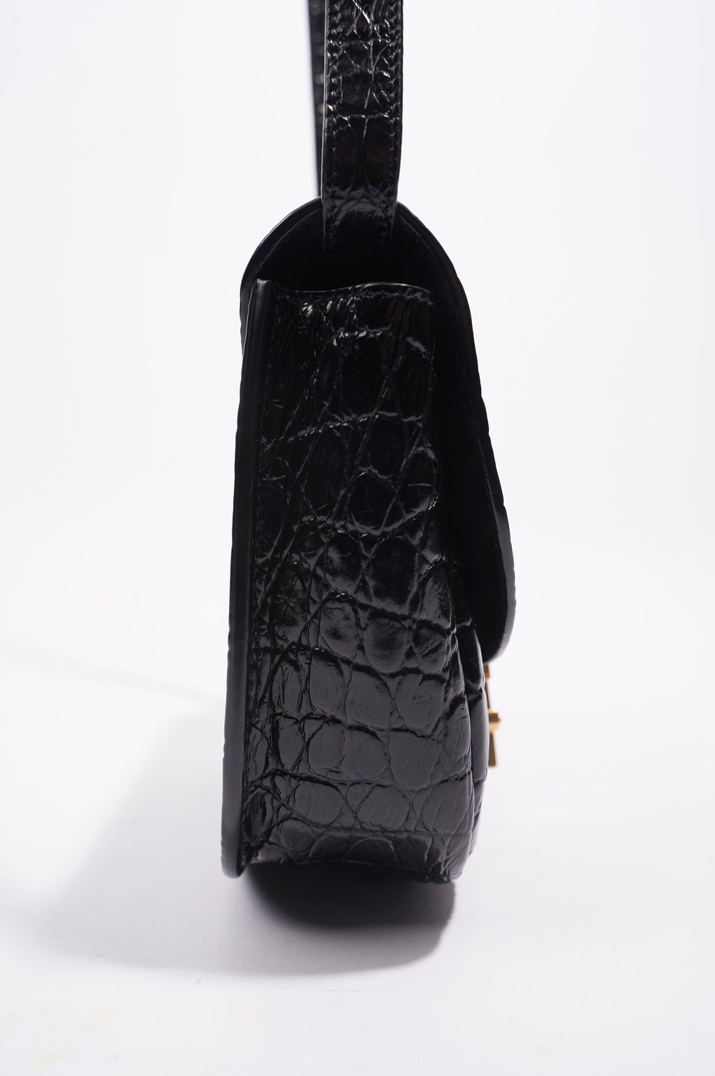 Saint Laurent Womens Kaia Small Satchel Black Croc Embossed