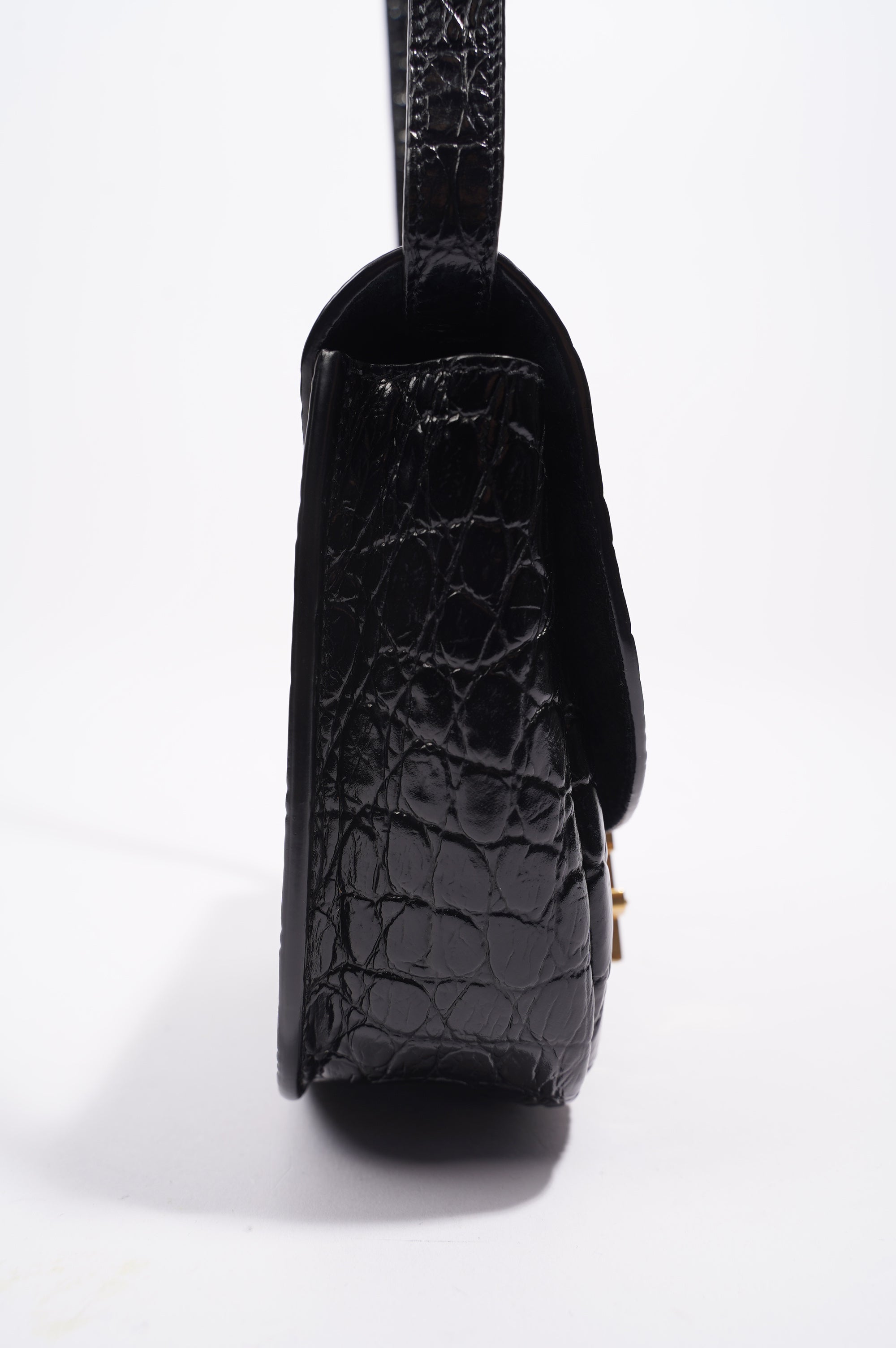 Saint Laurent Womens Kaia Small Satchel Black Croc Embossed