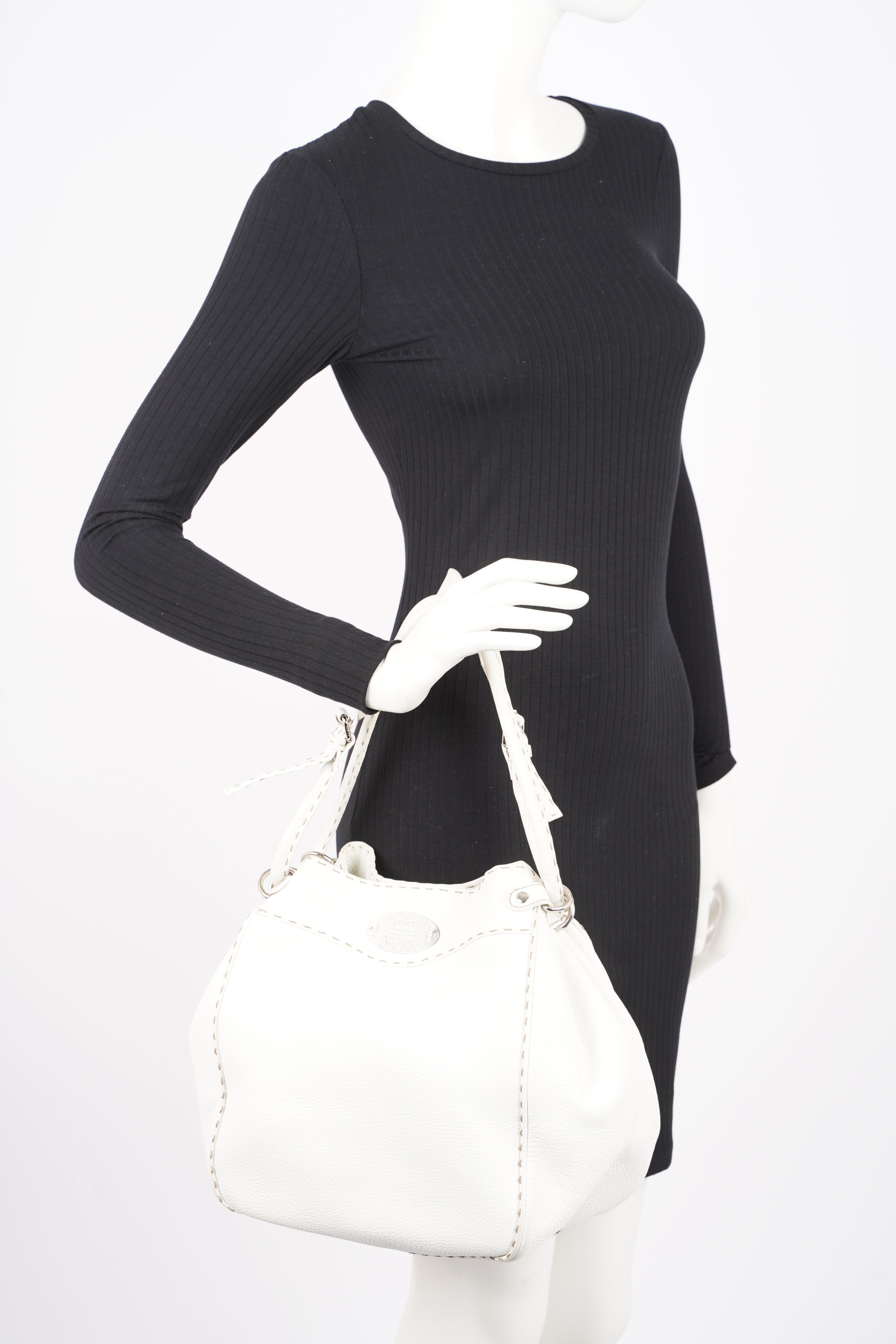 Fendi Womens Selleria Bucket Bag White