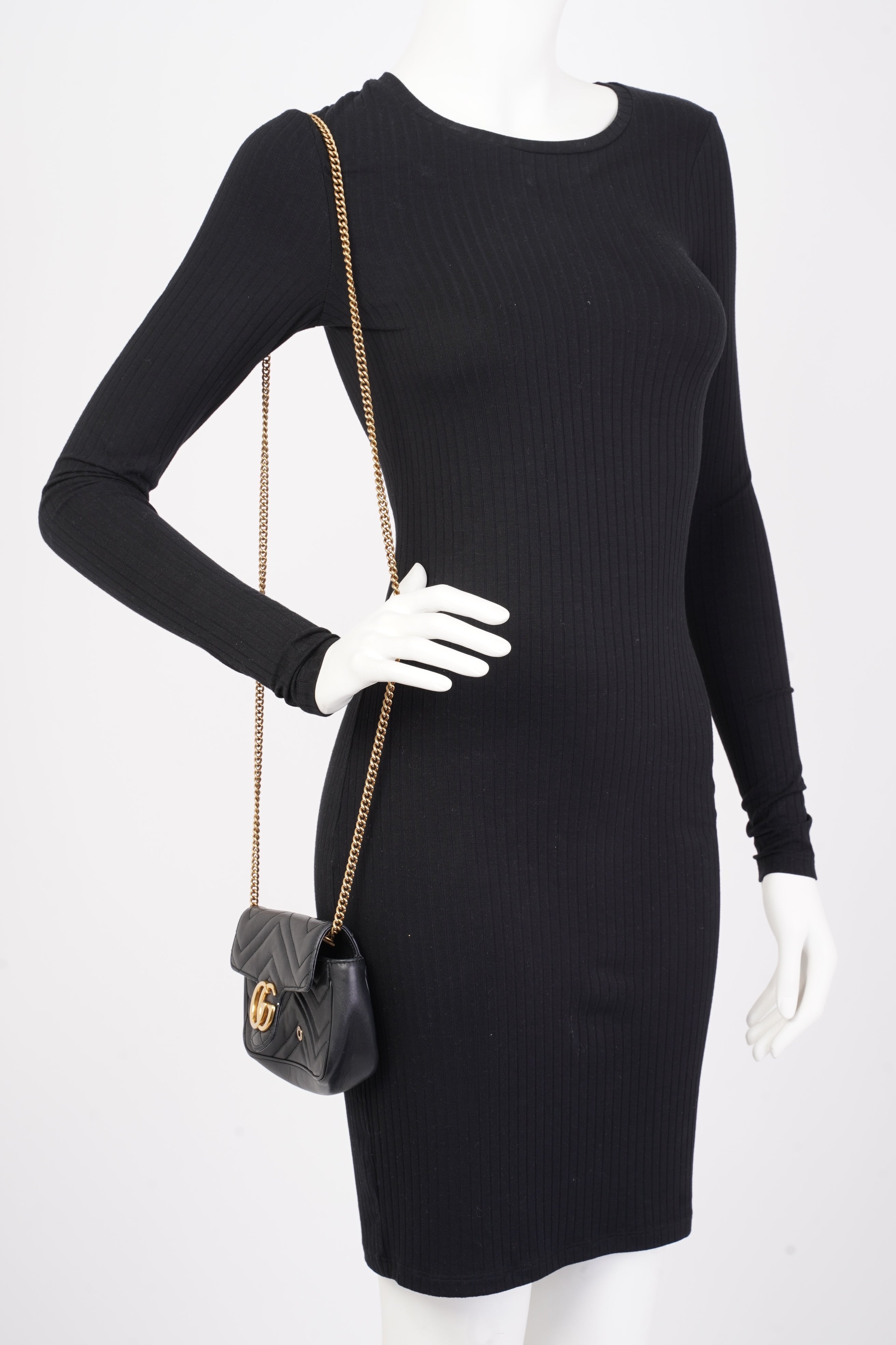 Gucci Marmont Flap Black Matelasse Leather Super Mini