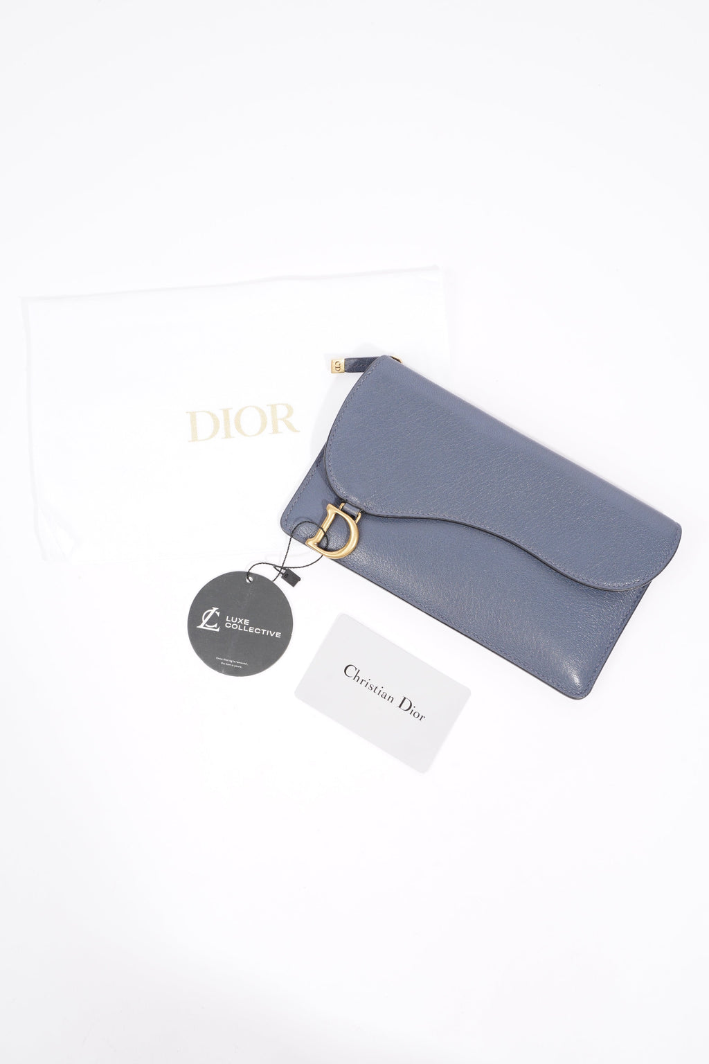Christian Dior Womens Saddle Card Holder Blue Leather Long