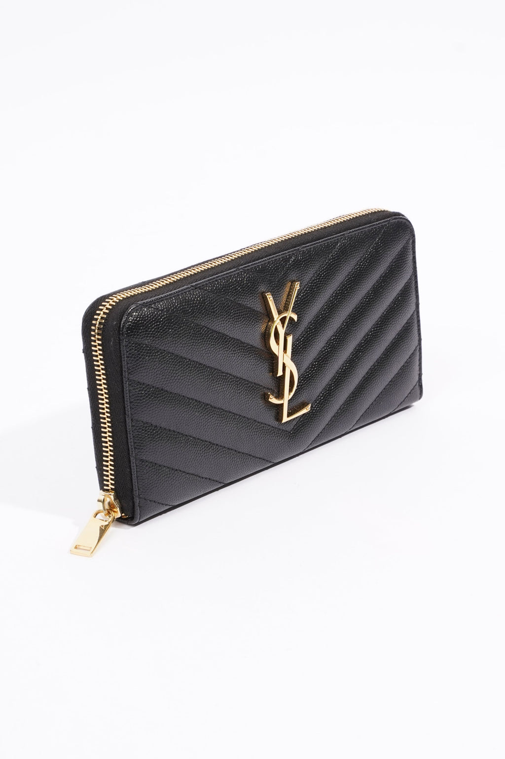 Saint Laurent Cassandre Zip Around Wallet Black Leather Long