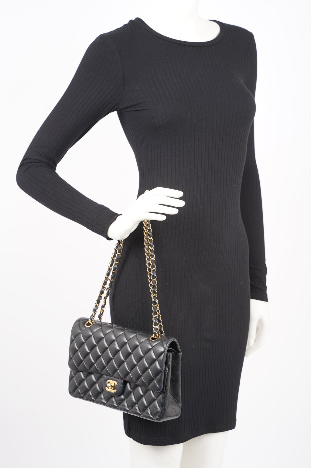 Chanel Womens Classic Lambskin Flap Black Medium