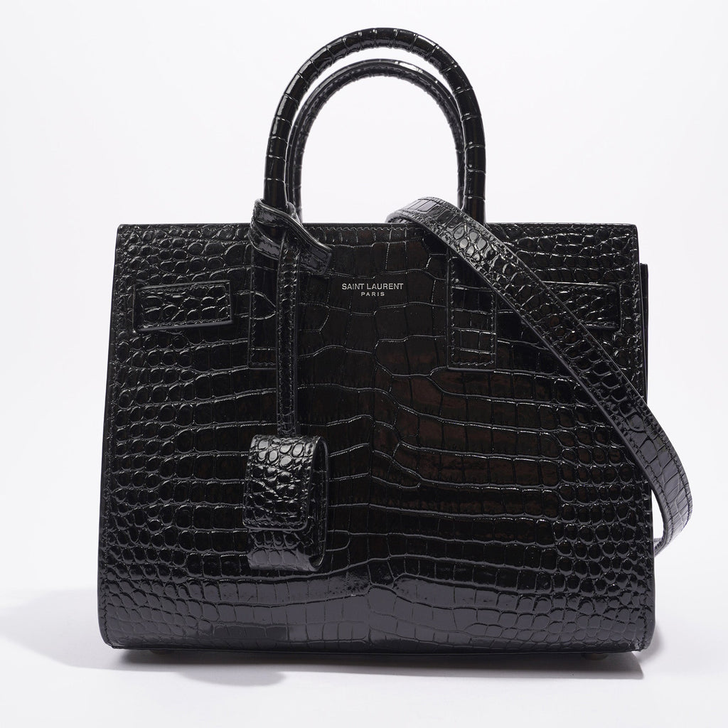 Saint Laurent Womens Sac De Jour Black Embossed Leather Nano
