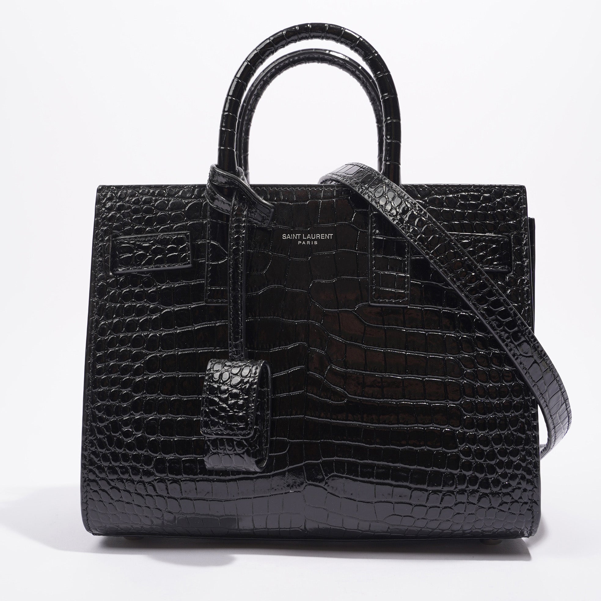 Saint Laurent Womens Sac De Jour Black Embossed Leather Nano