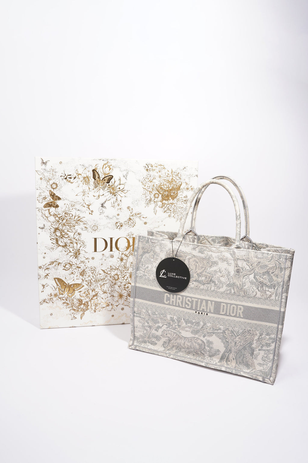 Christian Dior Womens Book Tote Grey Toile De Jouy Grey / White Canvas Large