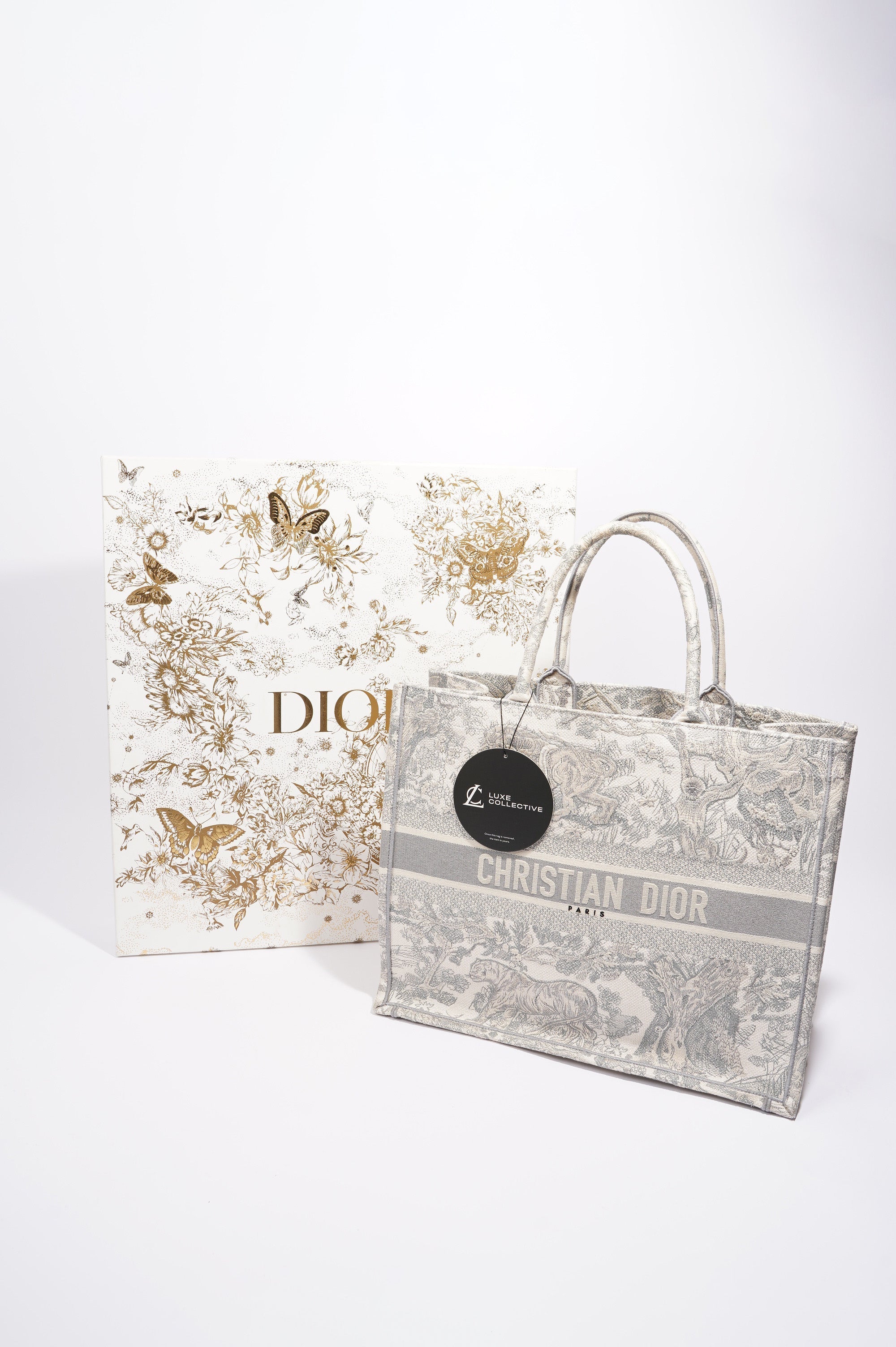 Christian Dior Womens Book Tote Grey Toile De Jouy Grey / White Canvas Large