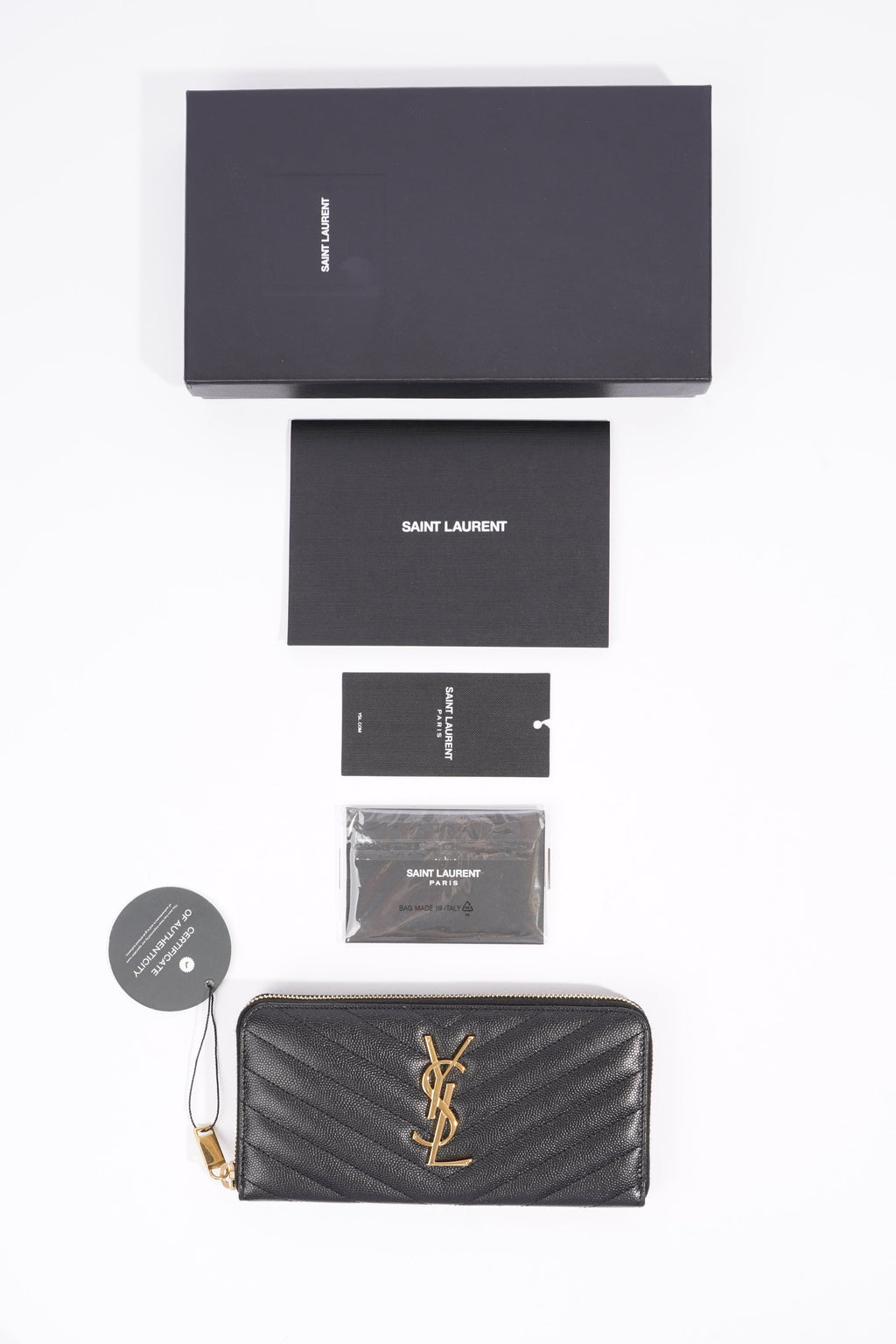 Saint Laurent Cassandre Zip Around Wallet Black Leather Long