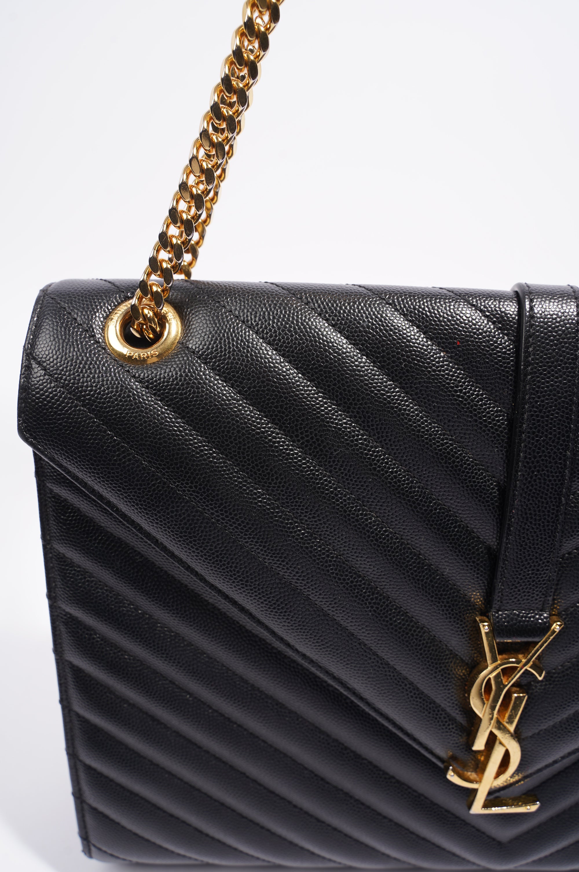 Saint Laurent Womens Envelope Bag Black Leather Large