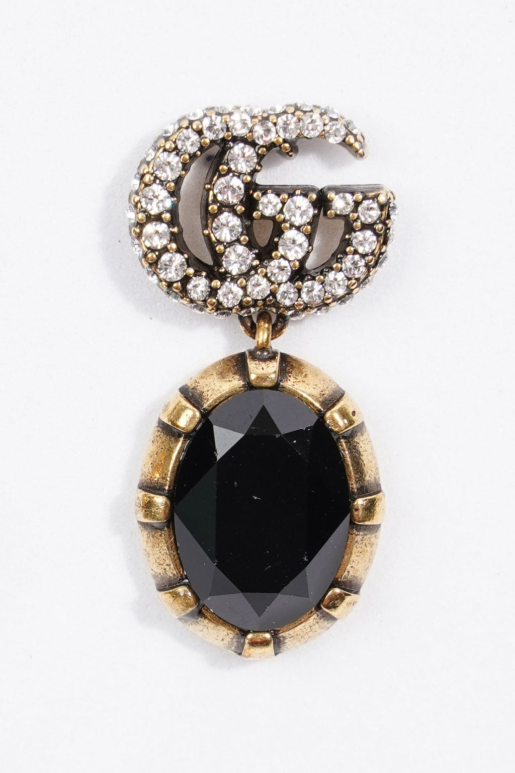 Gucci Womens GG Pendant Earrings Black / Gold Finish Base Metal / Rhinestone