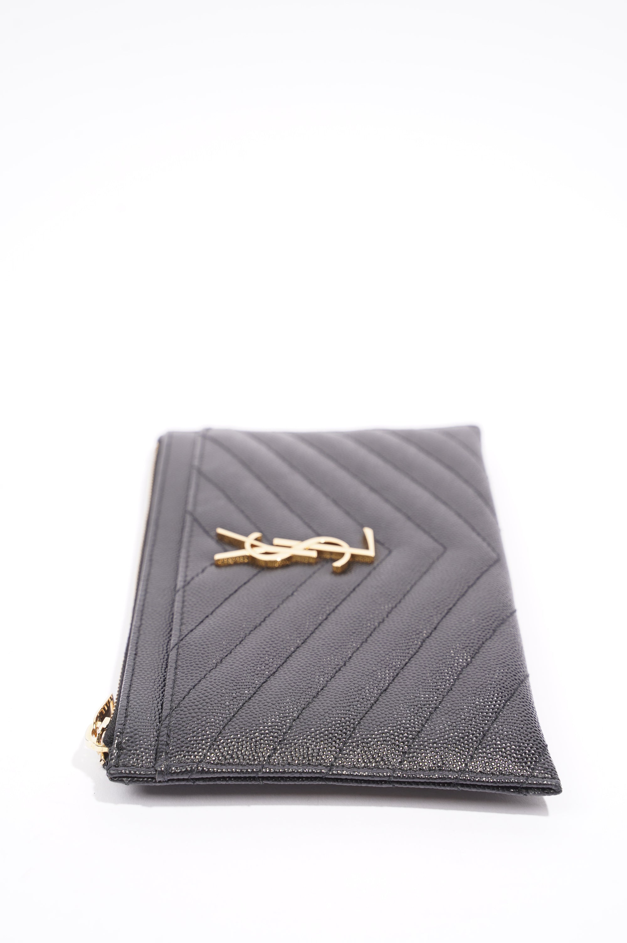 Saint Laurent Cassandre Zipped Pouch Black Leather