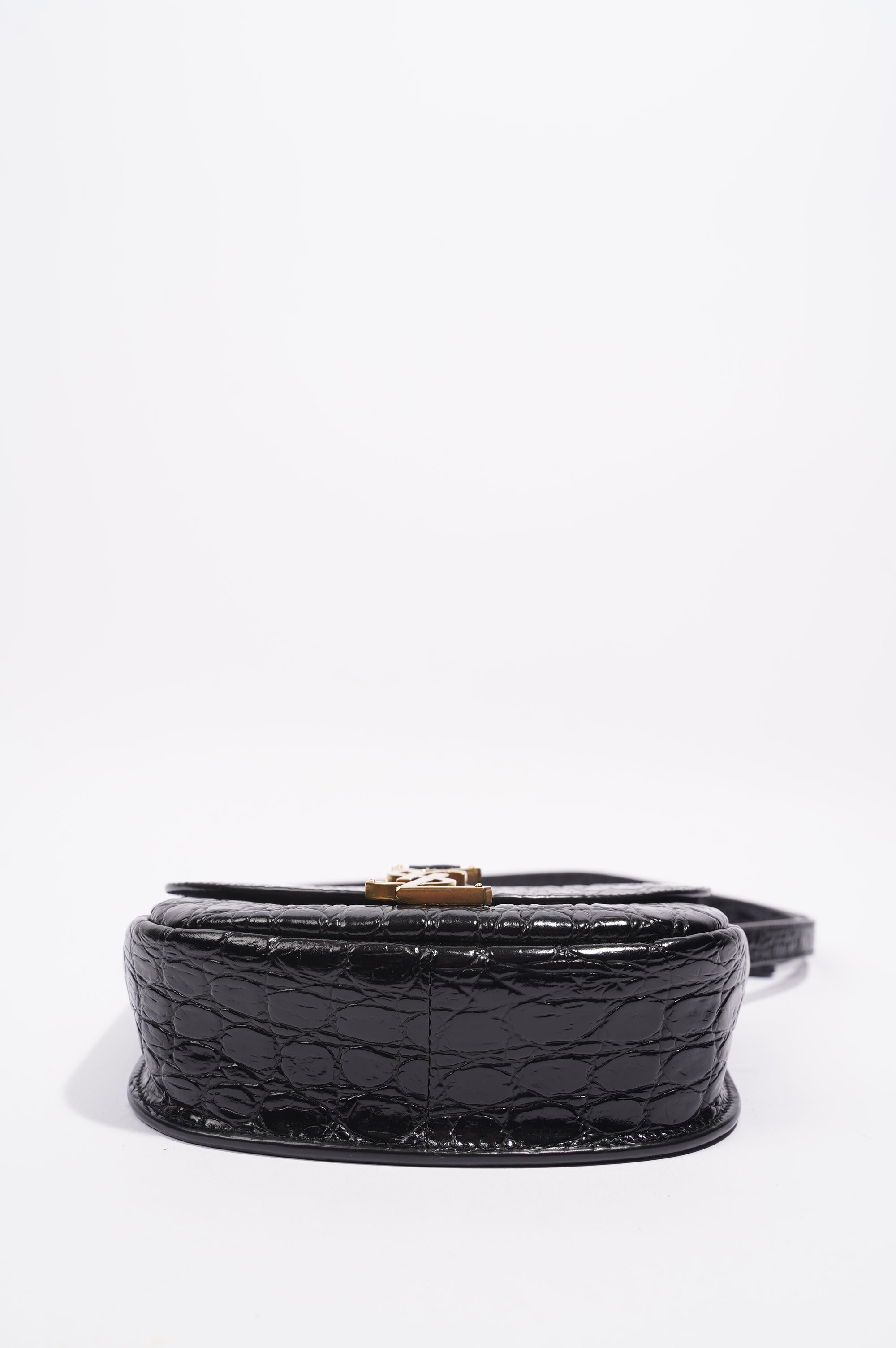 Saint Laurent Womens Kaia Small Satchel Black Croc Embossed