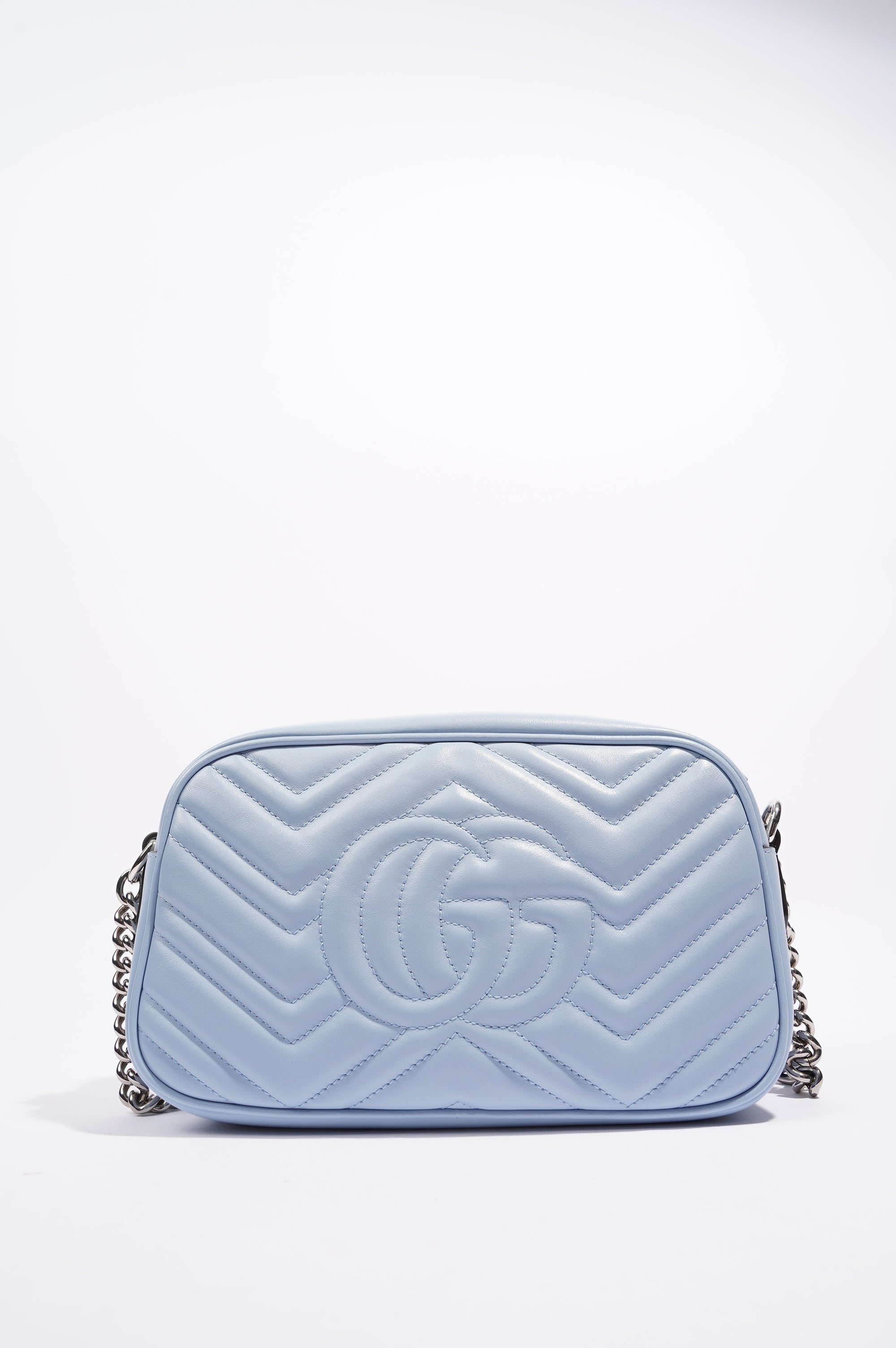Gucci Womens GG Marmont Zip Bag Blue Leather Small