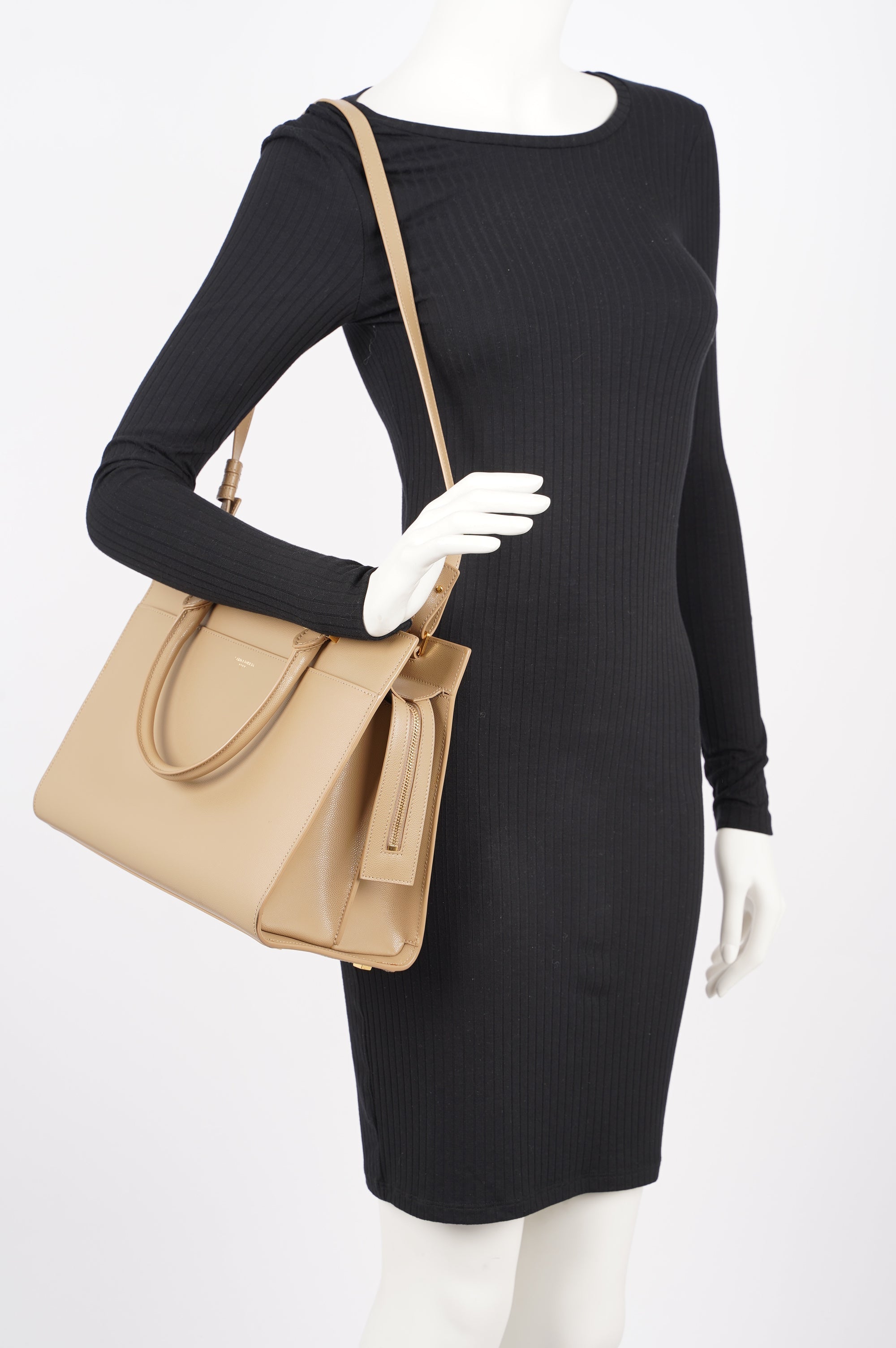 Saint Laurent Womens Uptown Tote Beige Small