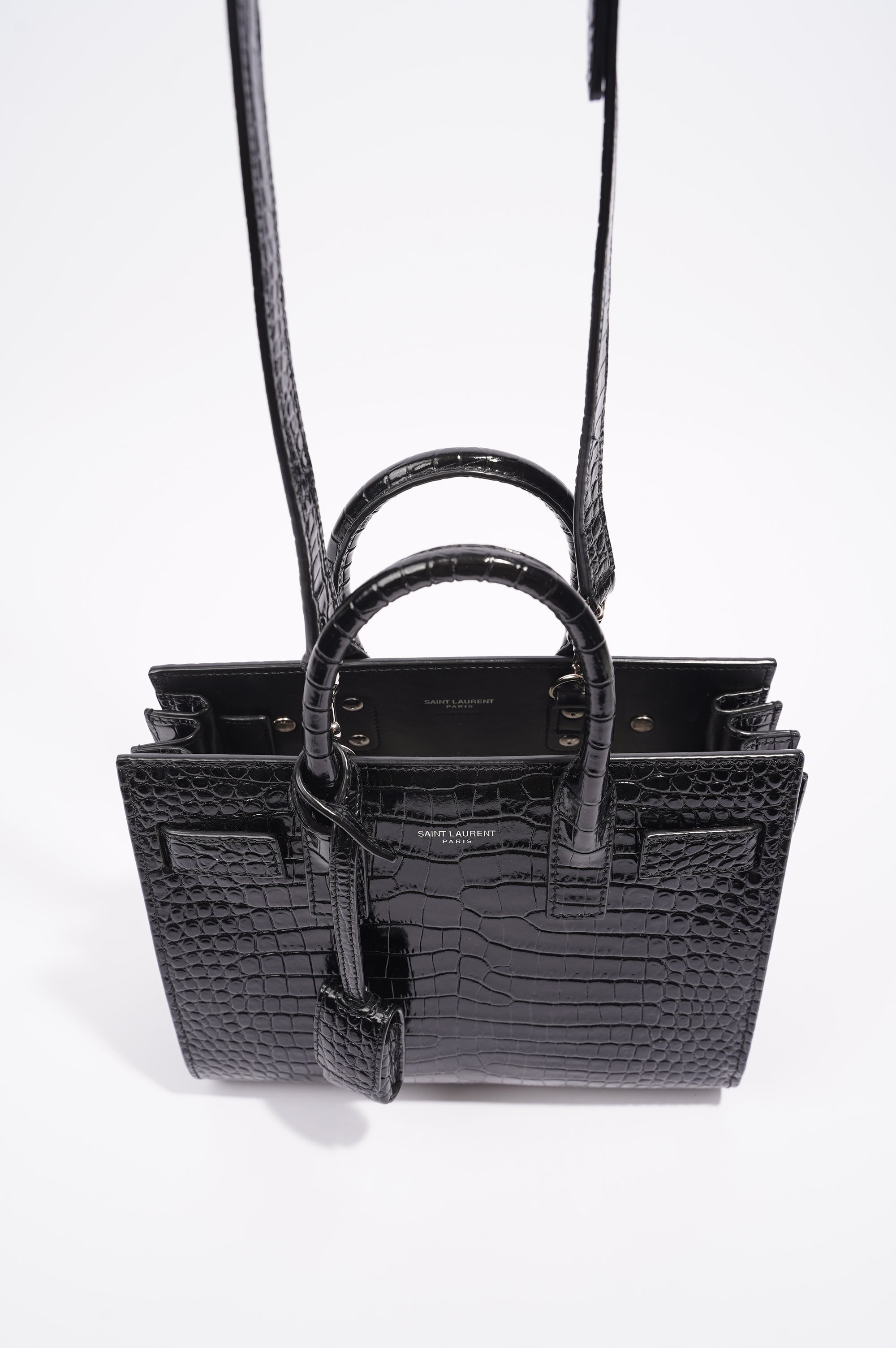 Saint Laurent Womens Sac De Jour Black Embossed Leather Nano