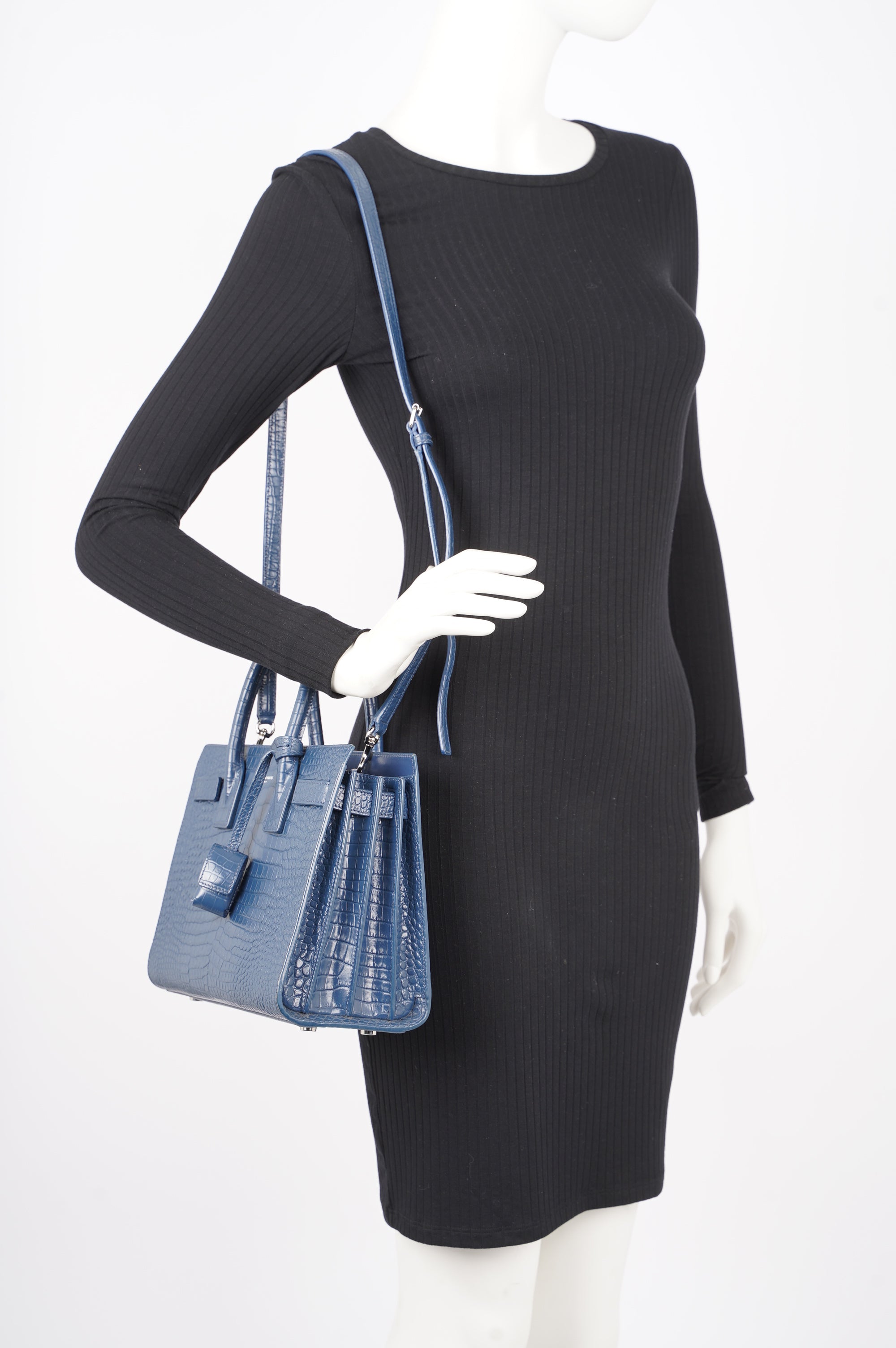 Saint Laurent Womens Sac De Jour Navy Croc Baby