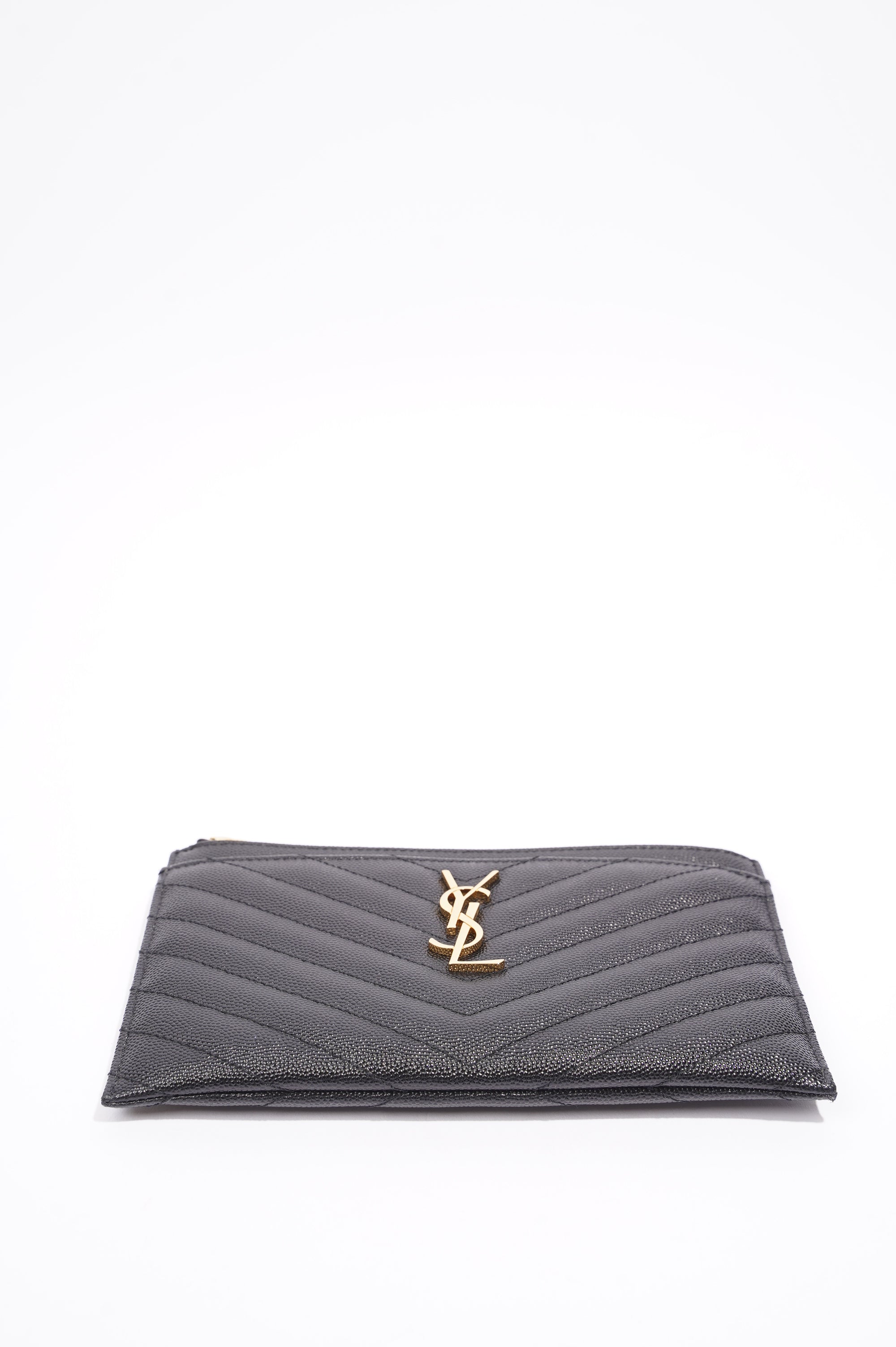 Saint Laurent Cassandre Zipped Pouch Black Leather
