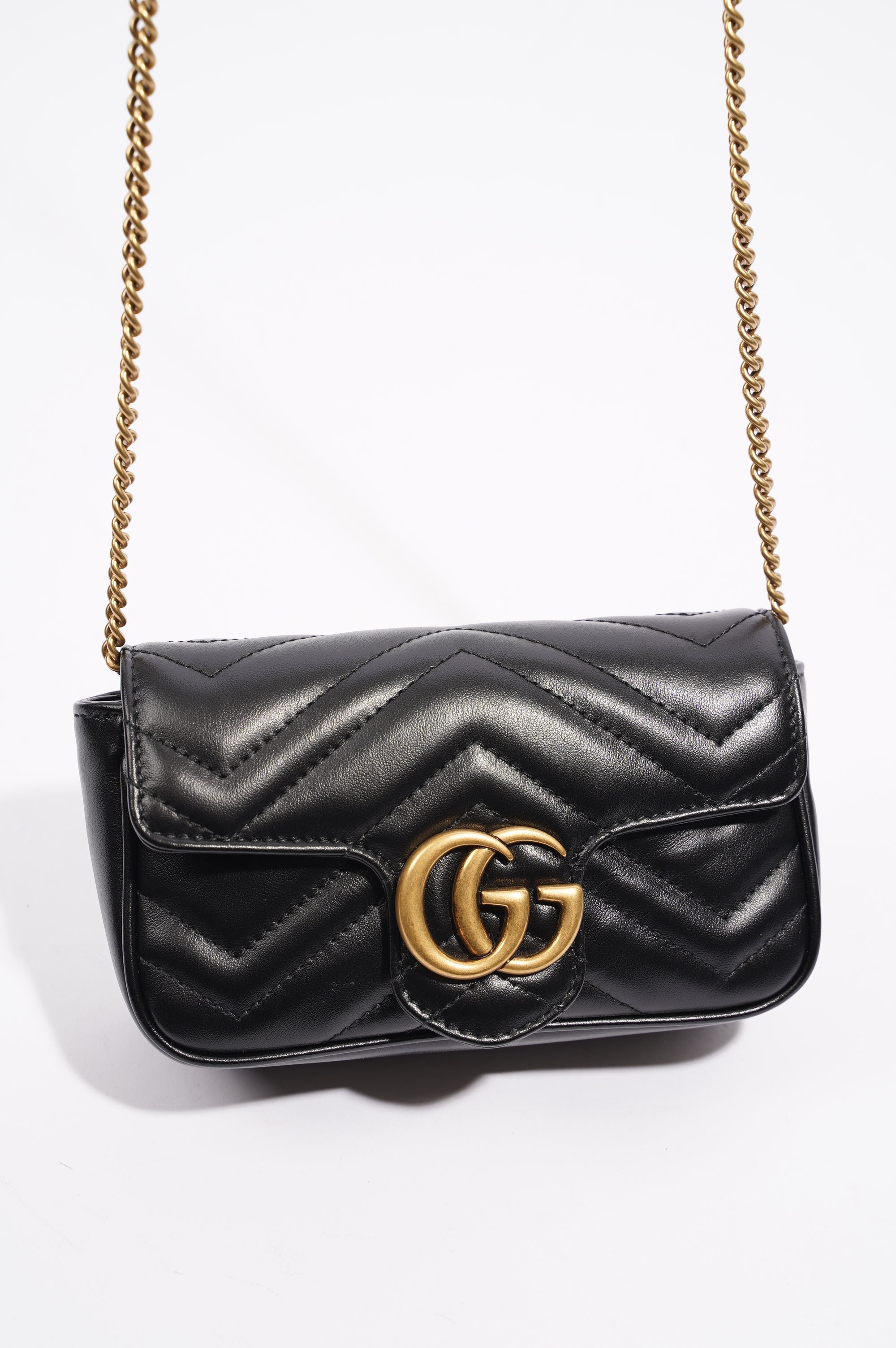 Gucci Womens Marmont Flap Black / Gold Super Mini