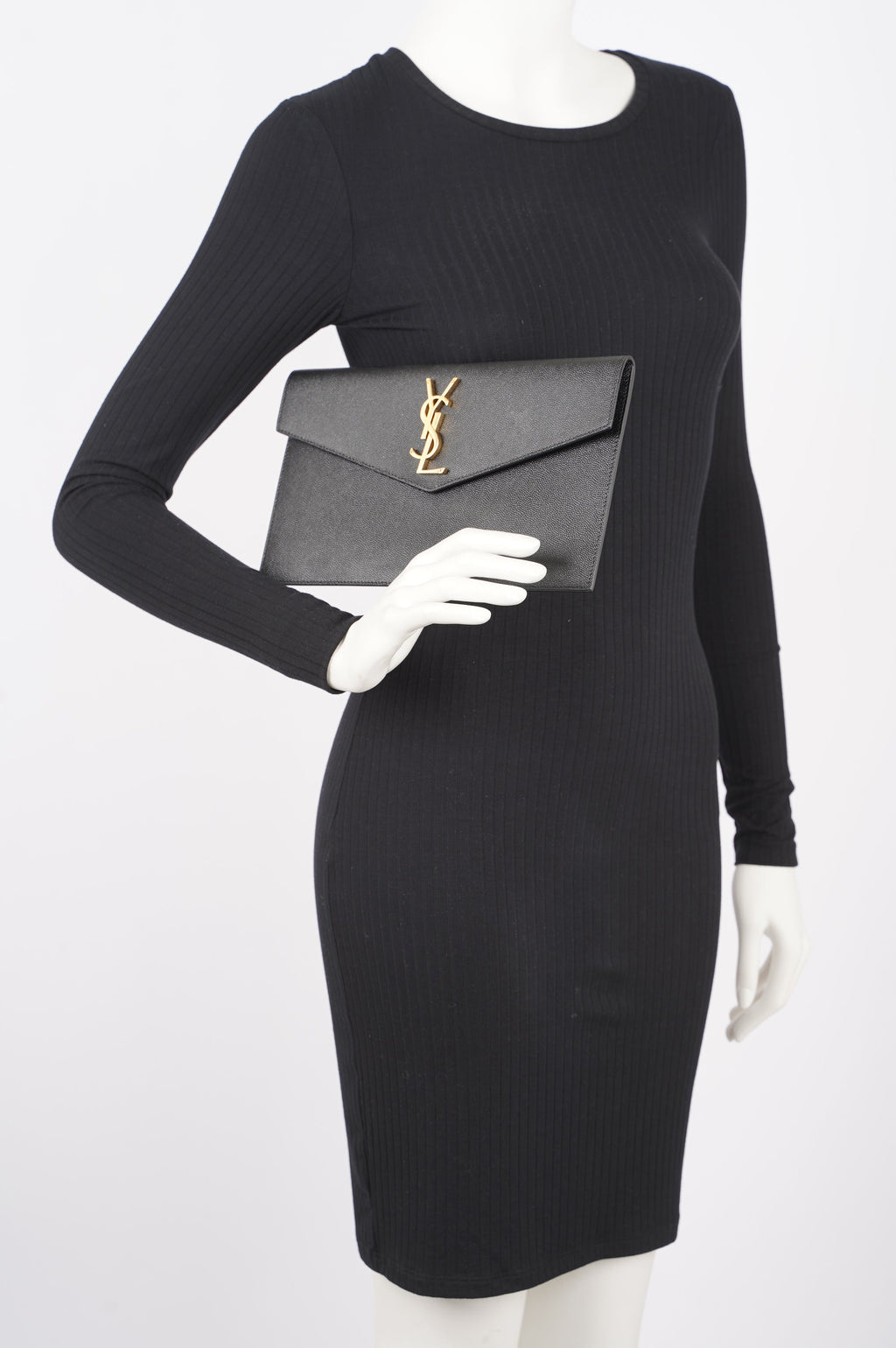 Saint Laurent Womens Uptown Pouch Black / Gold