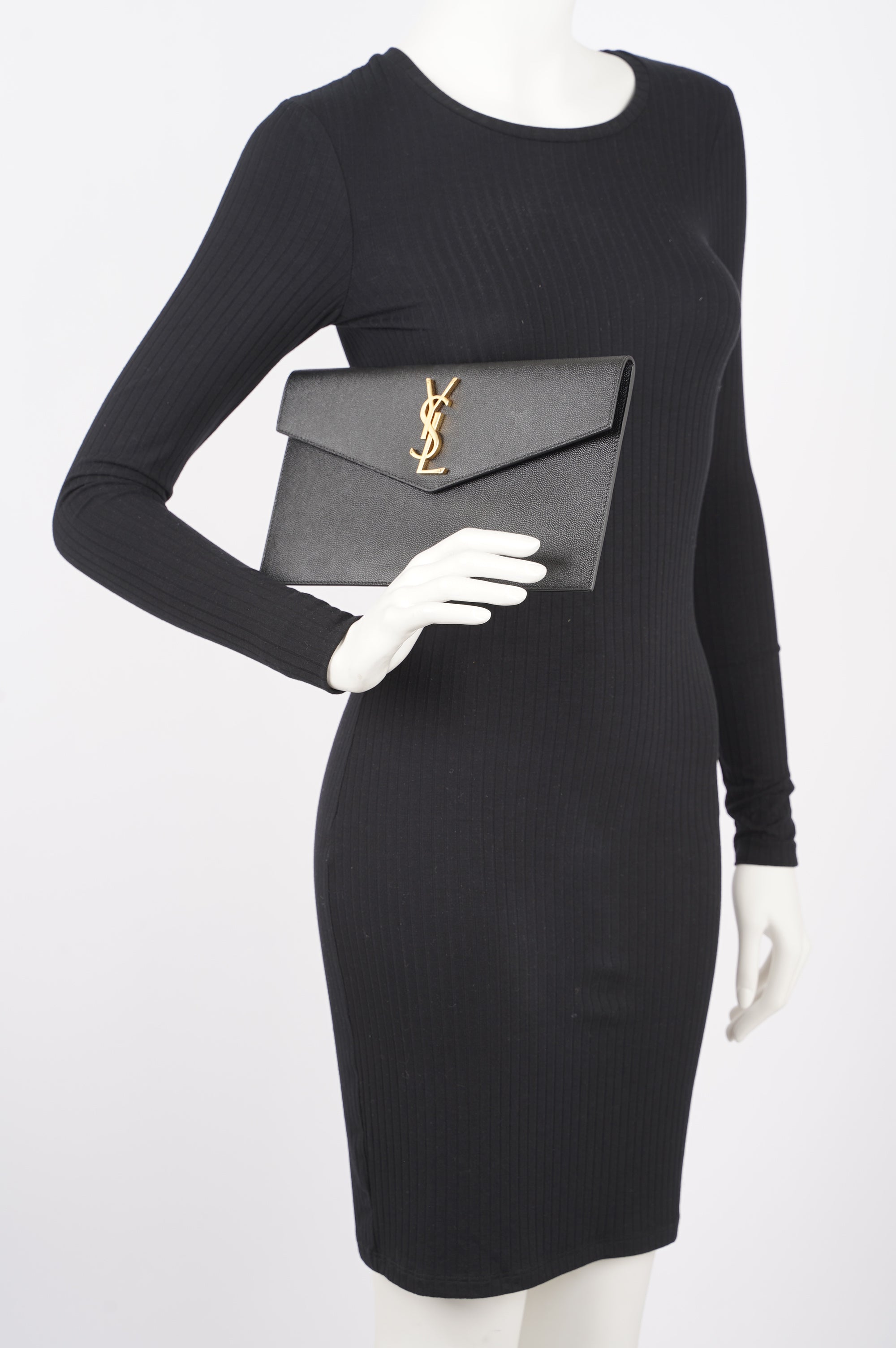 Saint Laurent Womens Uptown Pouch Black / Gold