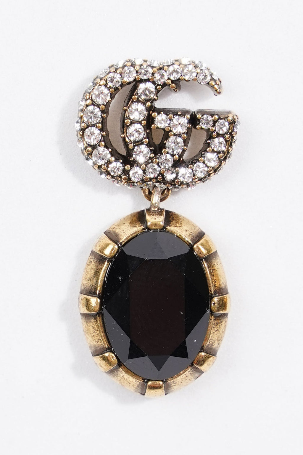 Gucci Womens GG Pendant Earrings Black / Gold Finish Base Metal / Rhinestone