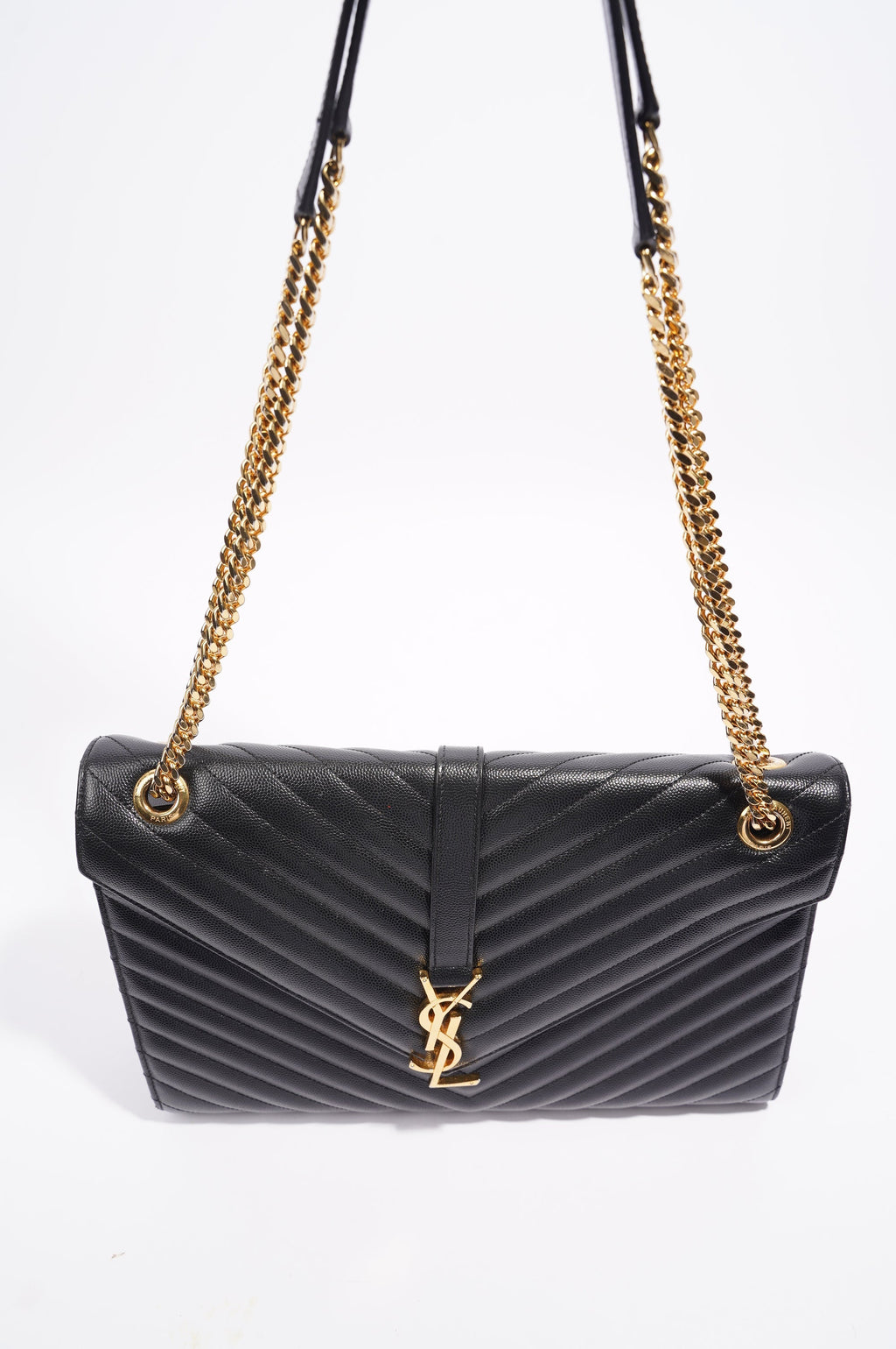 Saint Laurent Womens Envelope Bag Black Leather Large