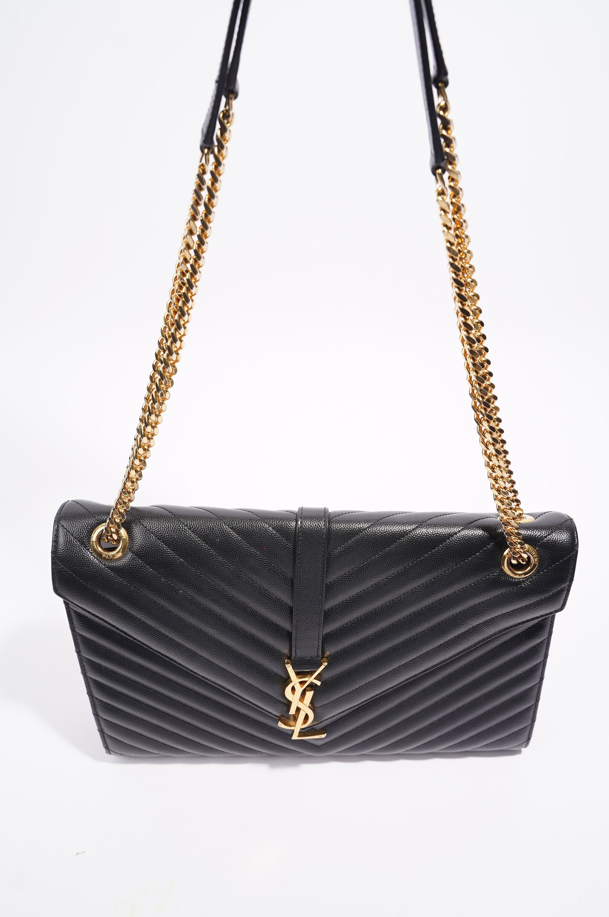 Saint Laurent Womens Envelope Bag Black Leather Large