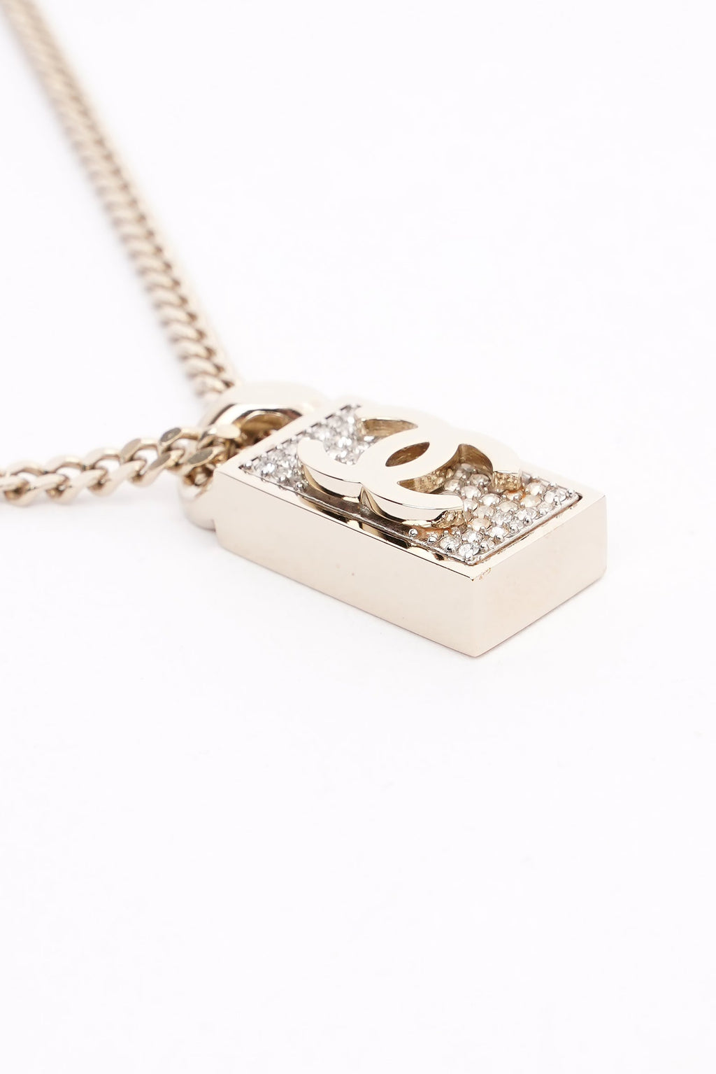 Chanel CC Dog Tag Pendant Necklace Gold Finish Base Metal / Crystals 2021