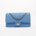 Chanel Womens Quilted Caviar Chevron Classic Double Flap Medium