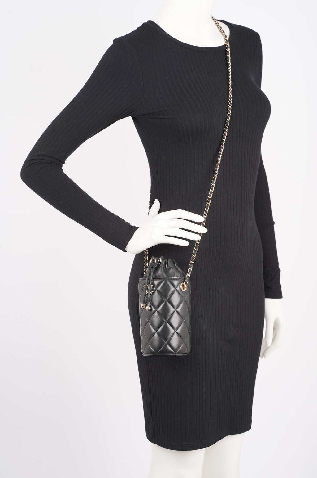 Chanel Womens Bucket Quilted Lambskin Mini Black