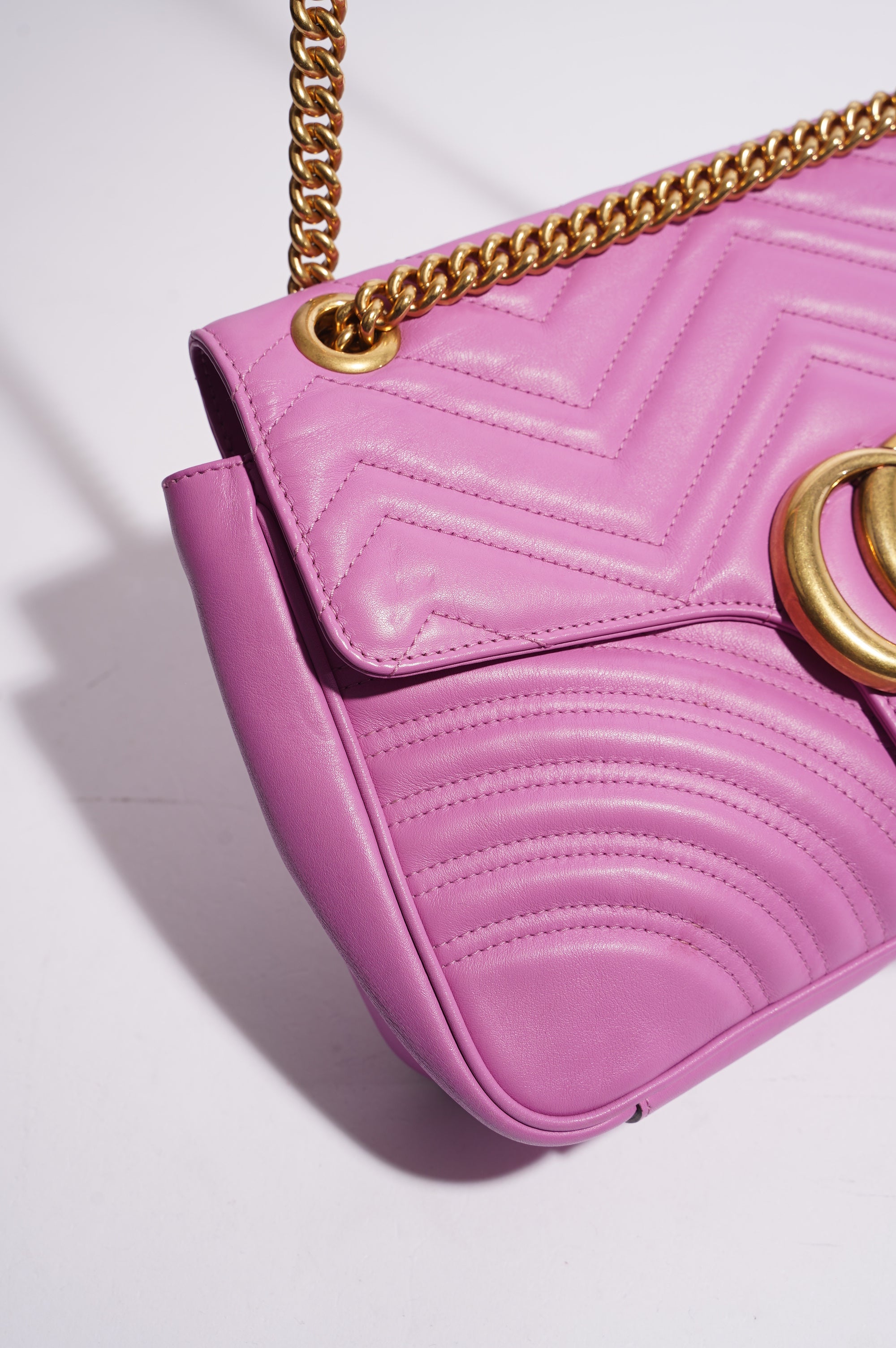 Gucci Womens Marmont Flap Pink Gold Medium