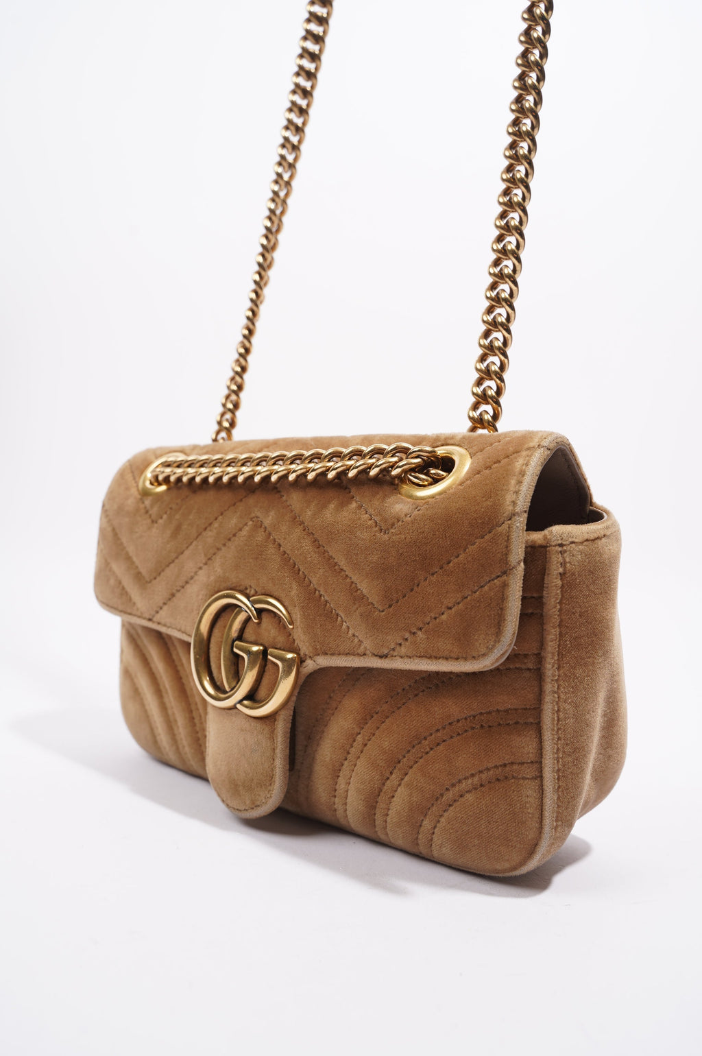 Gucci Womens GG Marmont Flap Bag Caramel Small