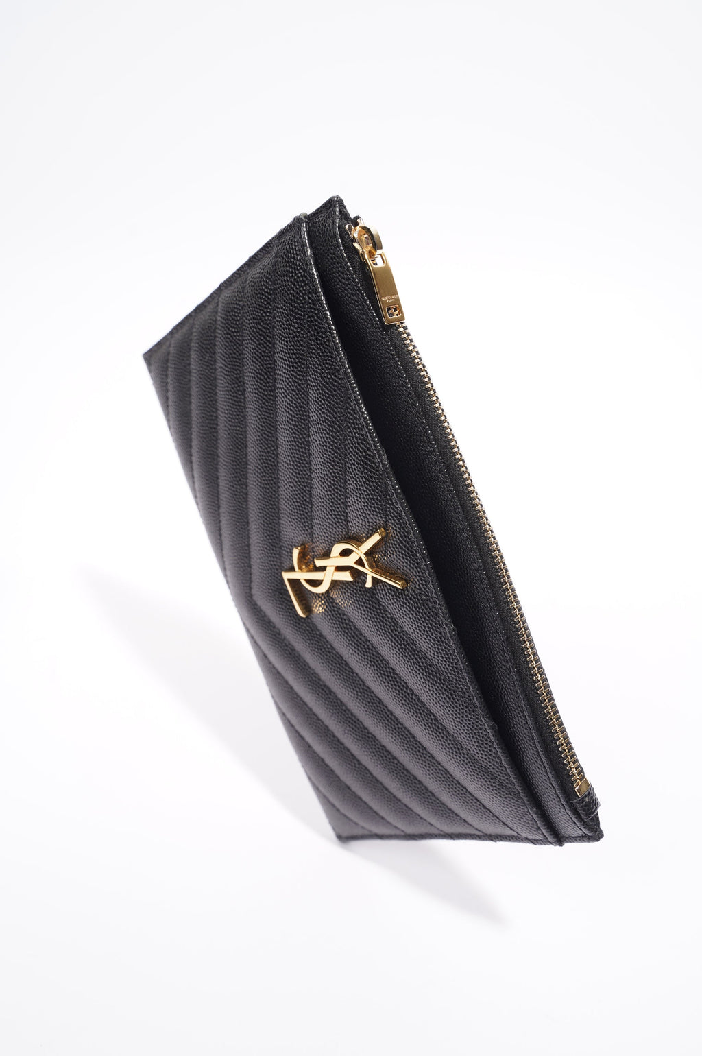 Saint Laurent Cassandre Zipped Pouch Black Leather