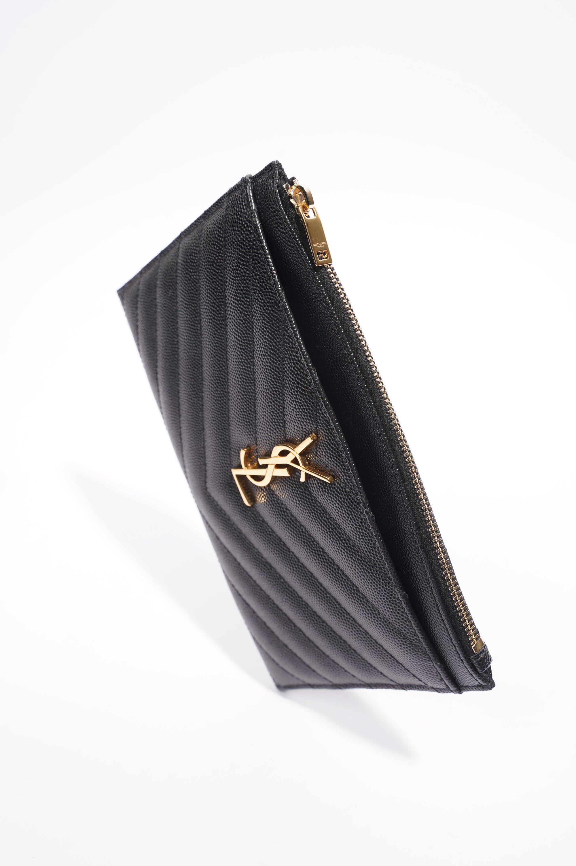 Saint Laurent Cassandre Zipped Pouch Black Leather