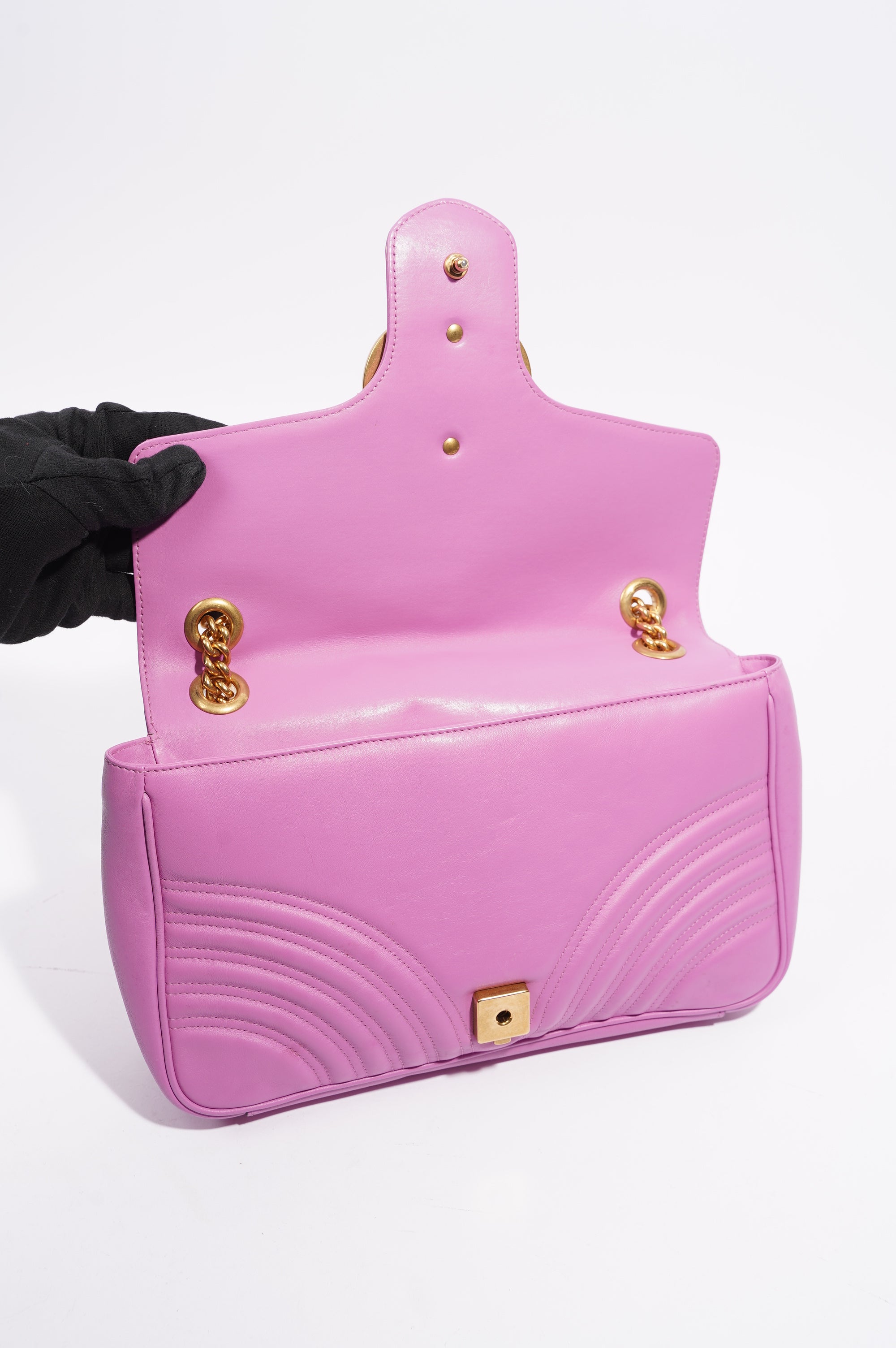 Gucci Womens Marmont Flap Pink Gold Medium