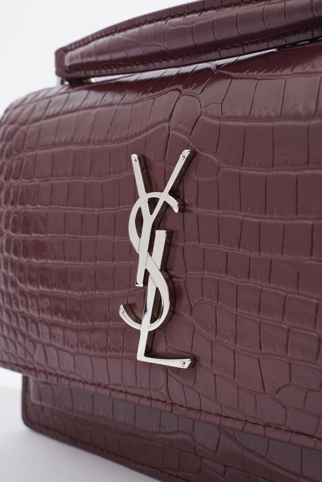 Saint Laurent Sunset Chain Wallet Burgundy Croc