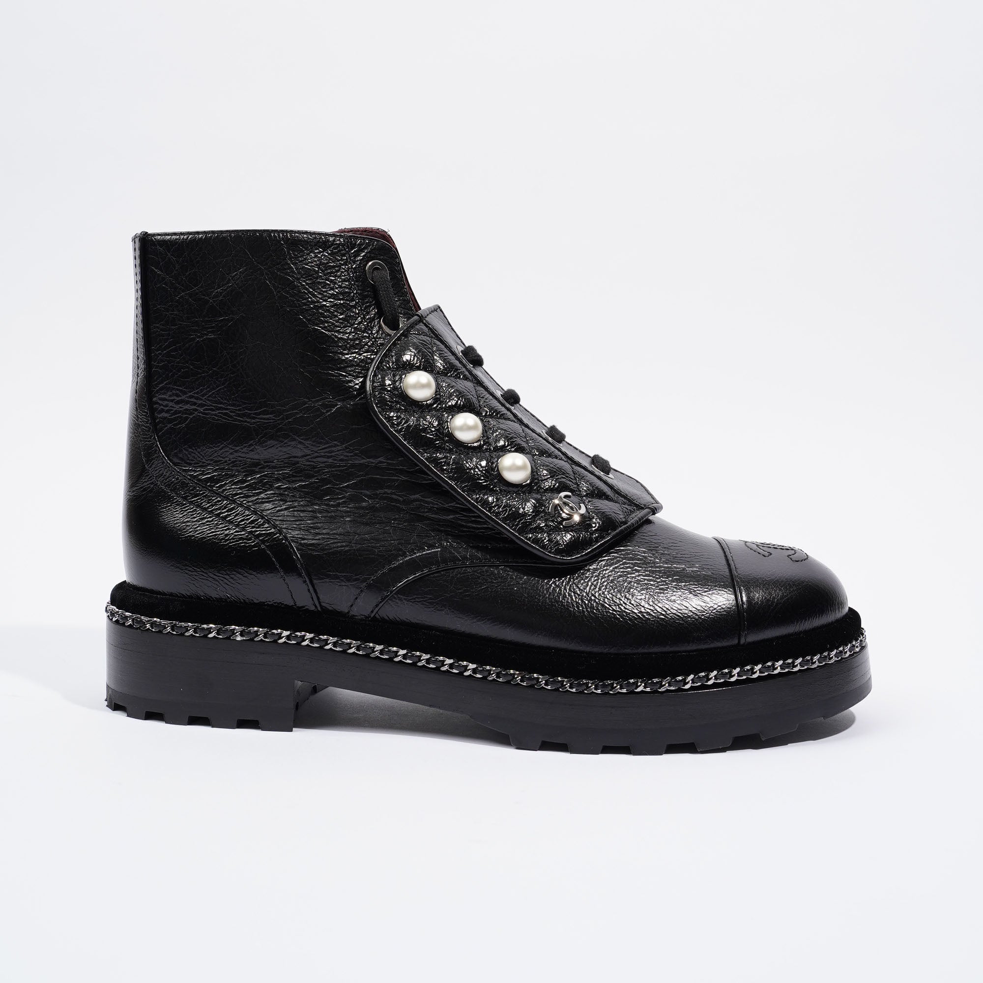 Chanel Womens CC Pearl Detail Boots Black EU 38.5 / UK 5.5