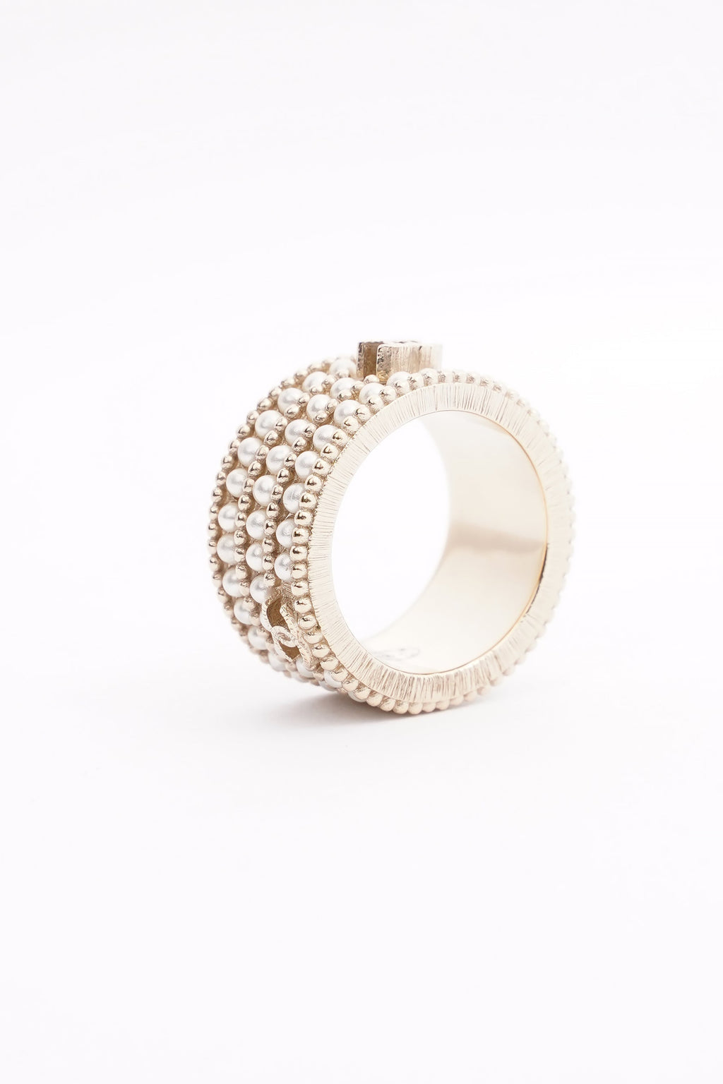 Chanel Micro Pearls Row Ring Champagne Gold Finish