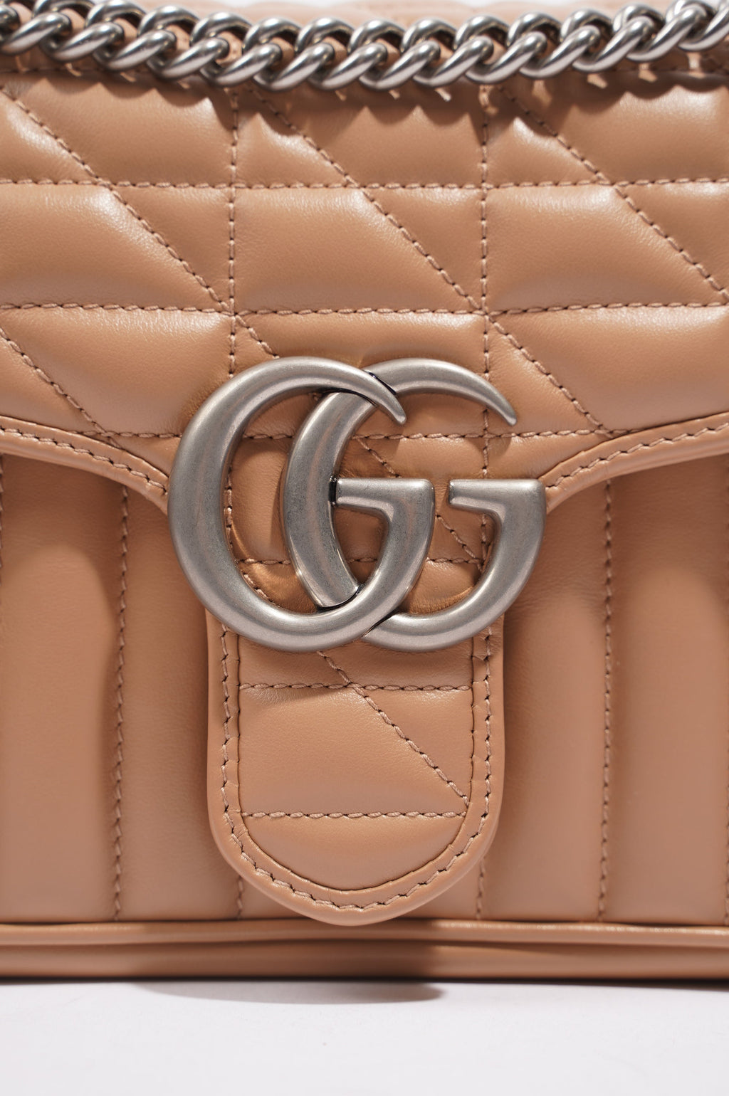 Gucci Womens GG Marmont Bag Nude Leather Small