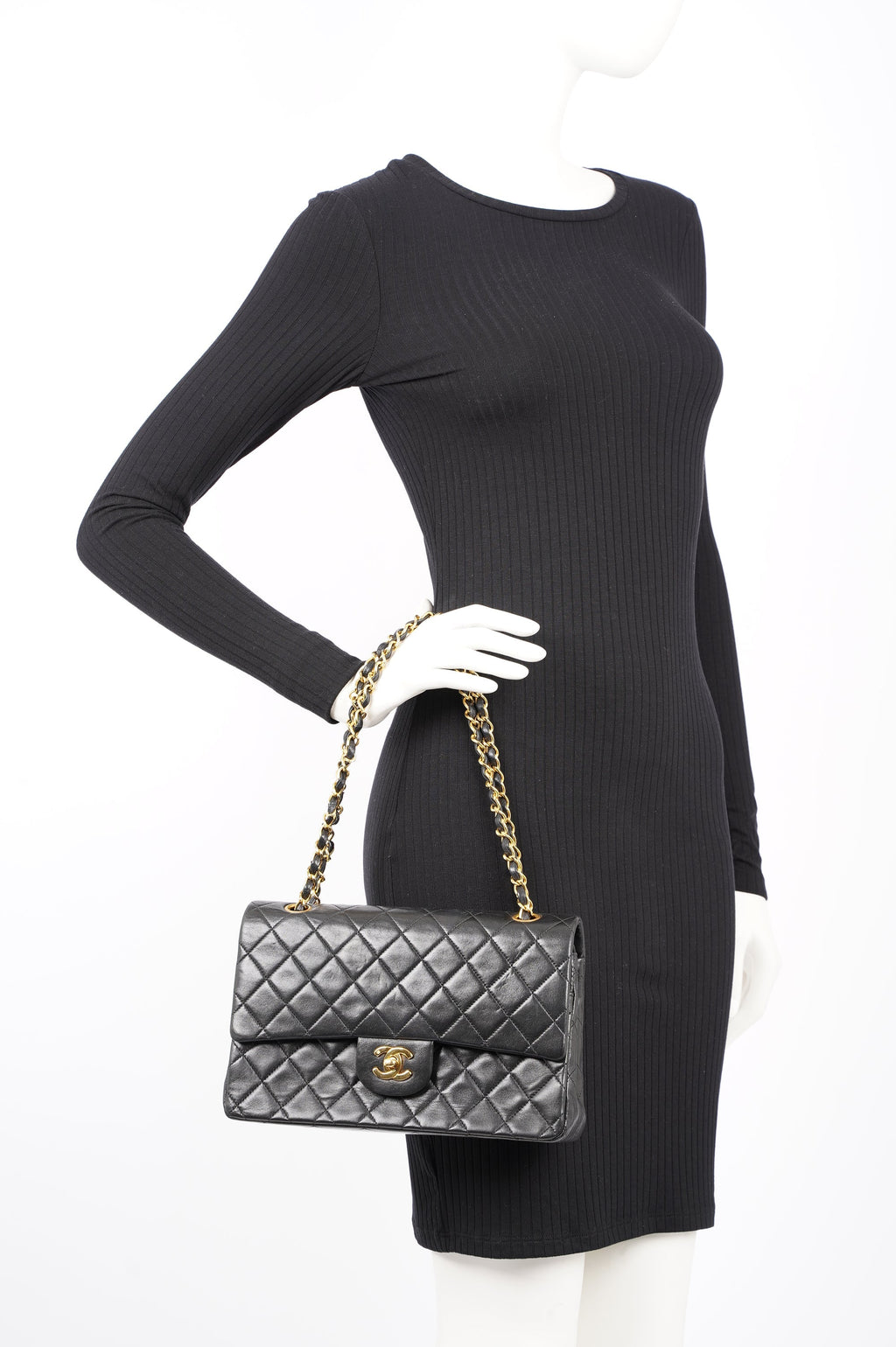 Chanel Womens Vintage Lambskin Classic Flap Black Medium