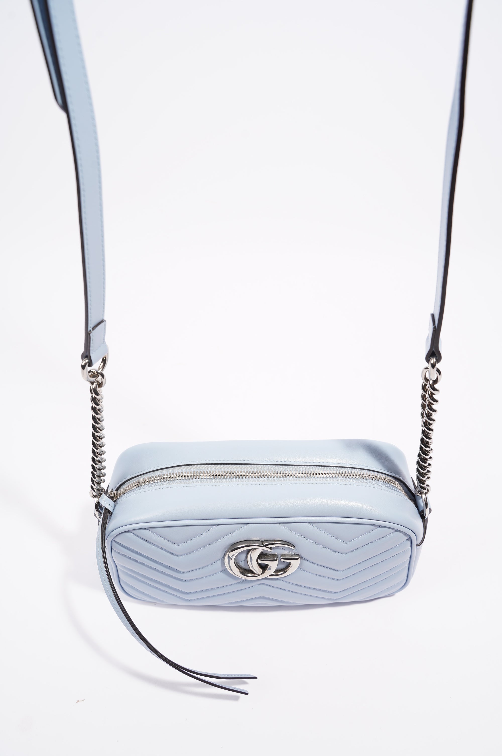 Gucci Womens GG Marmont Zip Bag Blue Leather Small