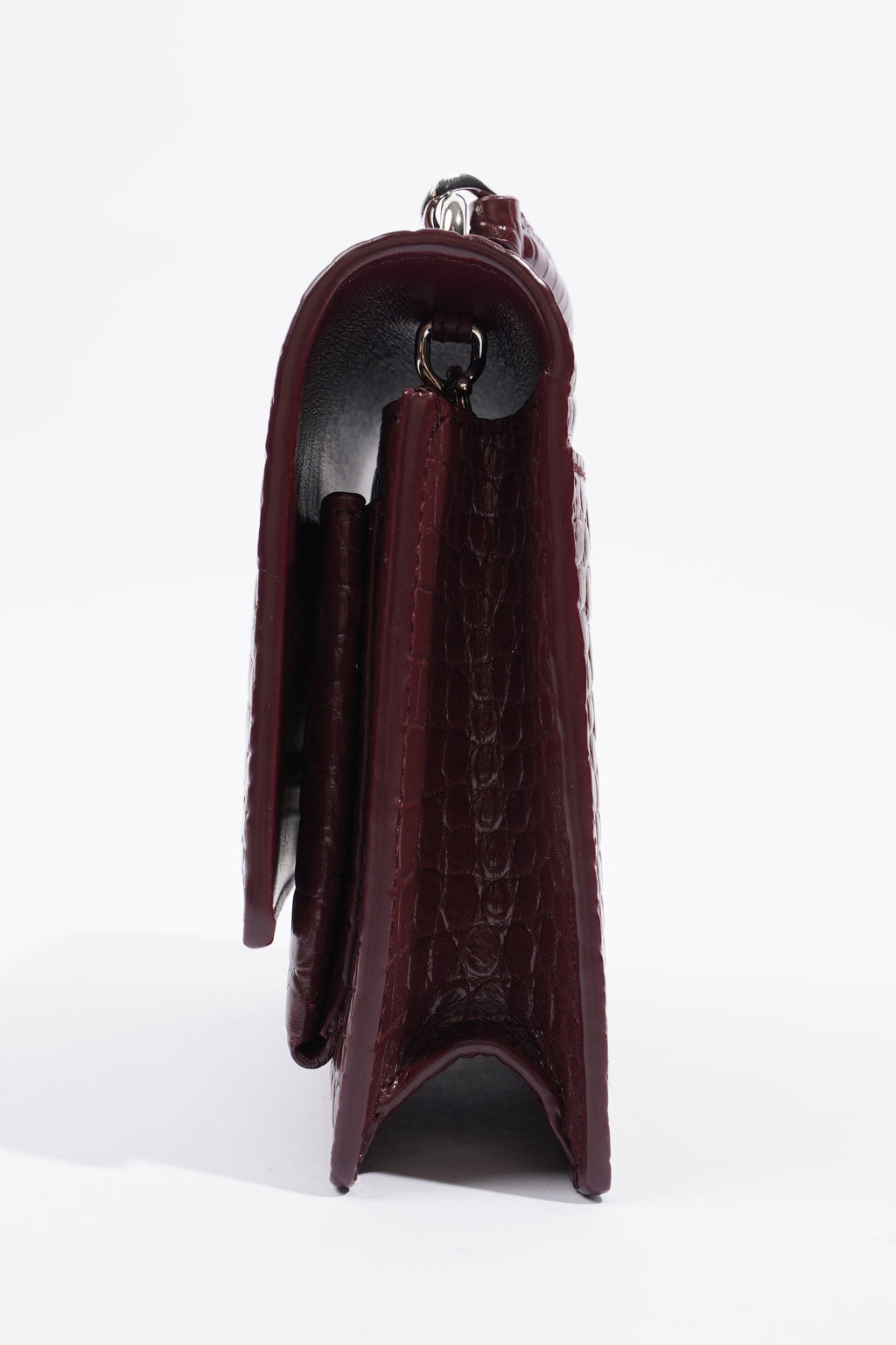Saint Laurent Sunset Chain Wallet Burgundy Croc
