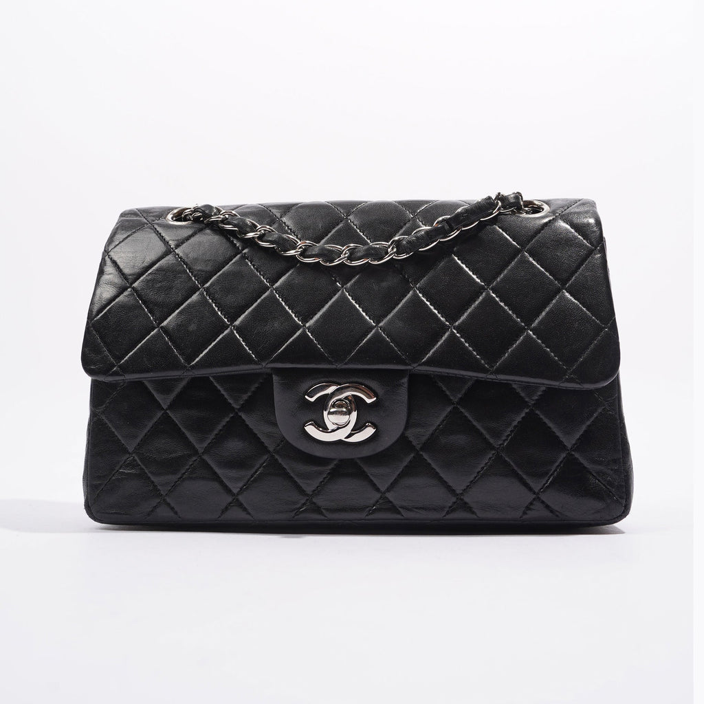 Chanel Womens Lambskin Double Flap Black Small