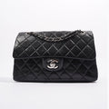 Chanel Womens Lambskin Double Flap Black Small