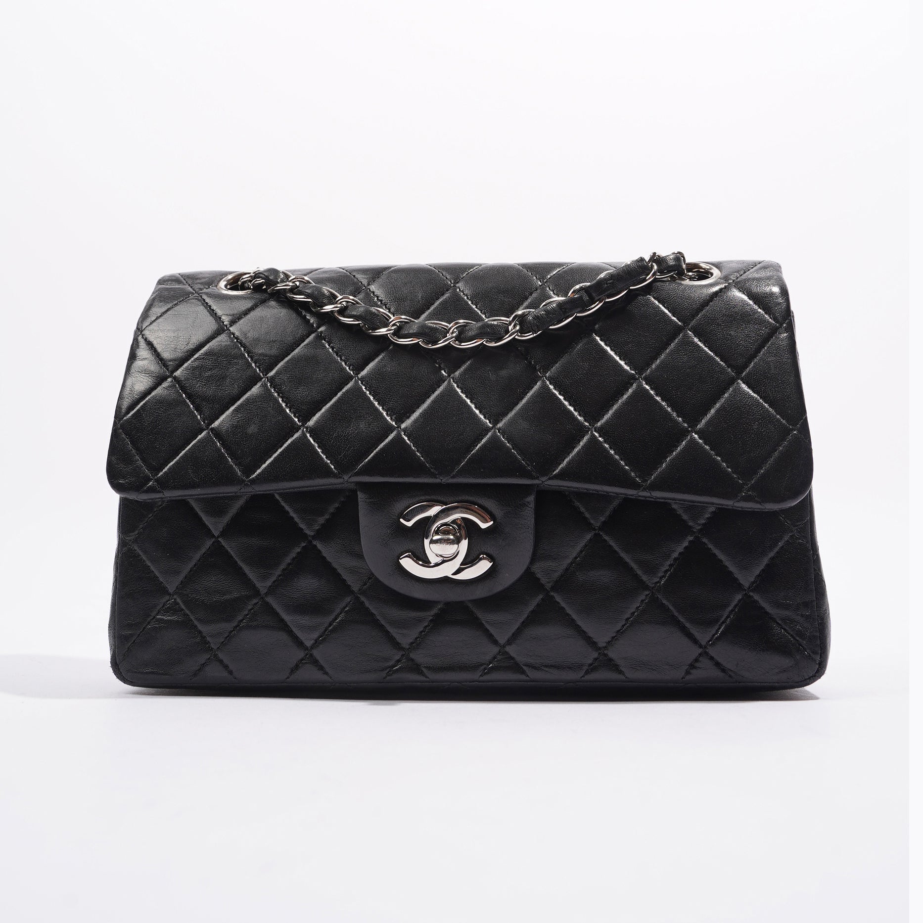 Chanel Womens Lambskin Double Flap Black Small