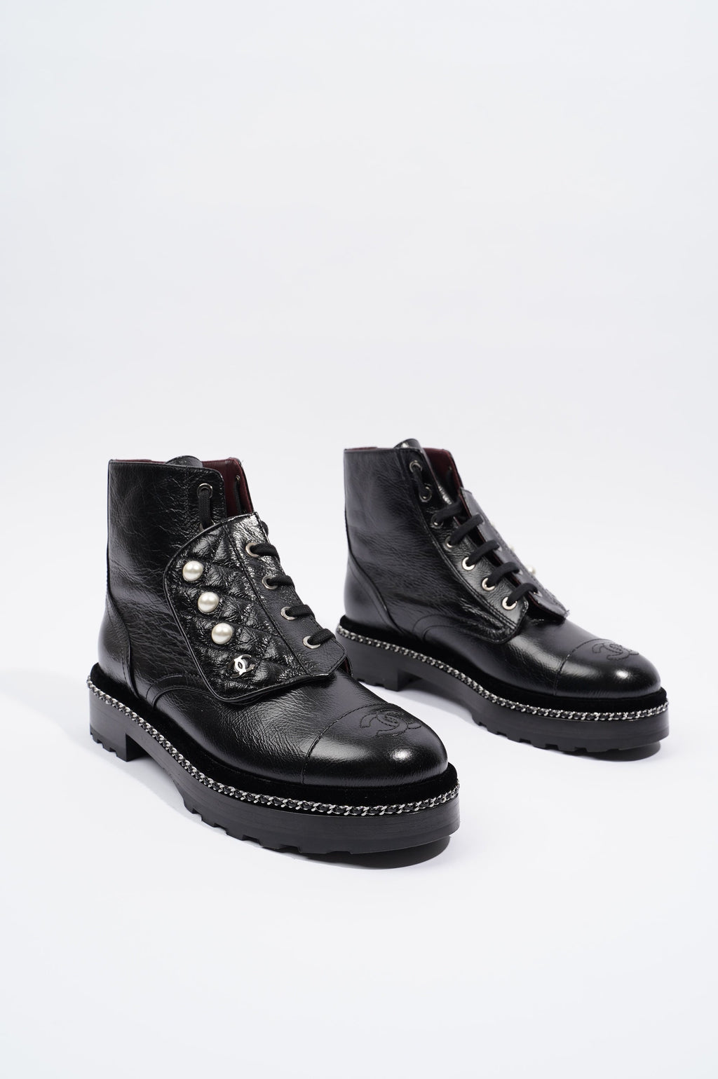 Chanel Womens CC Pearl Detail Boots Black EU 38.5 / UK 5.5
