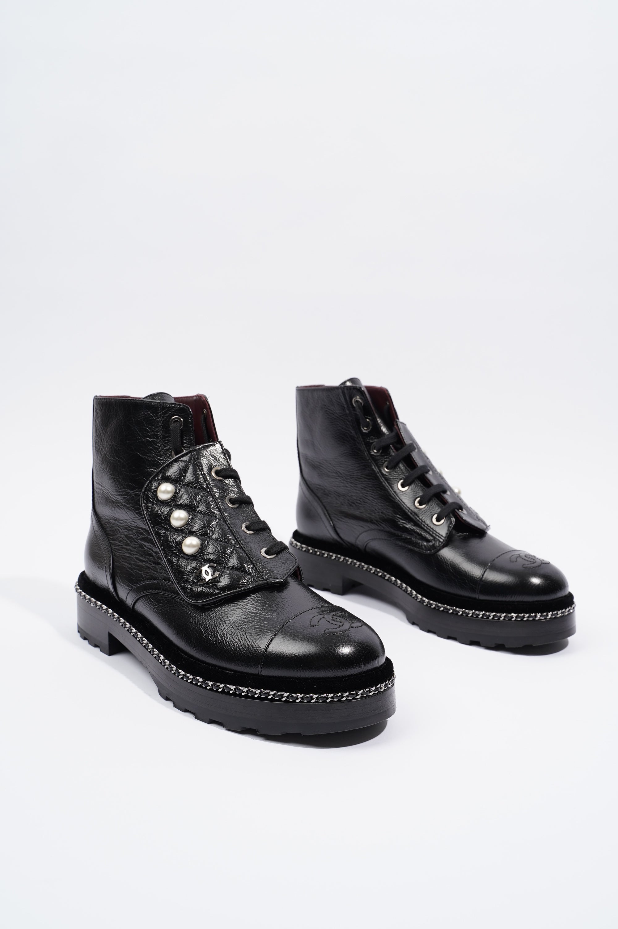 Chanel Womens CC Pearl Detail Boots Black EU 38.5 / UK 5.5