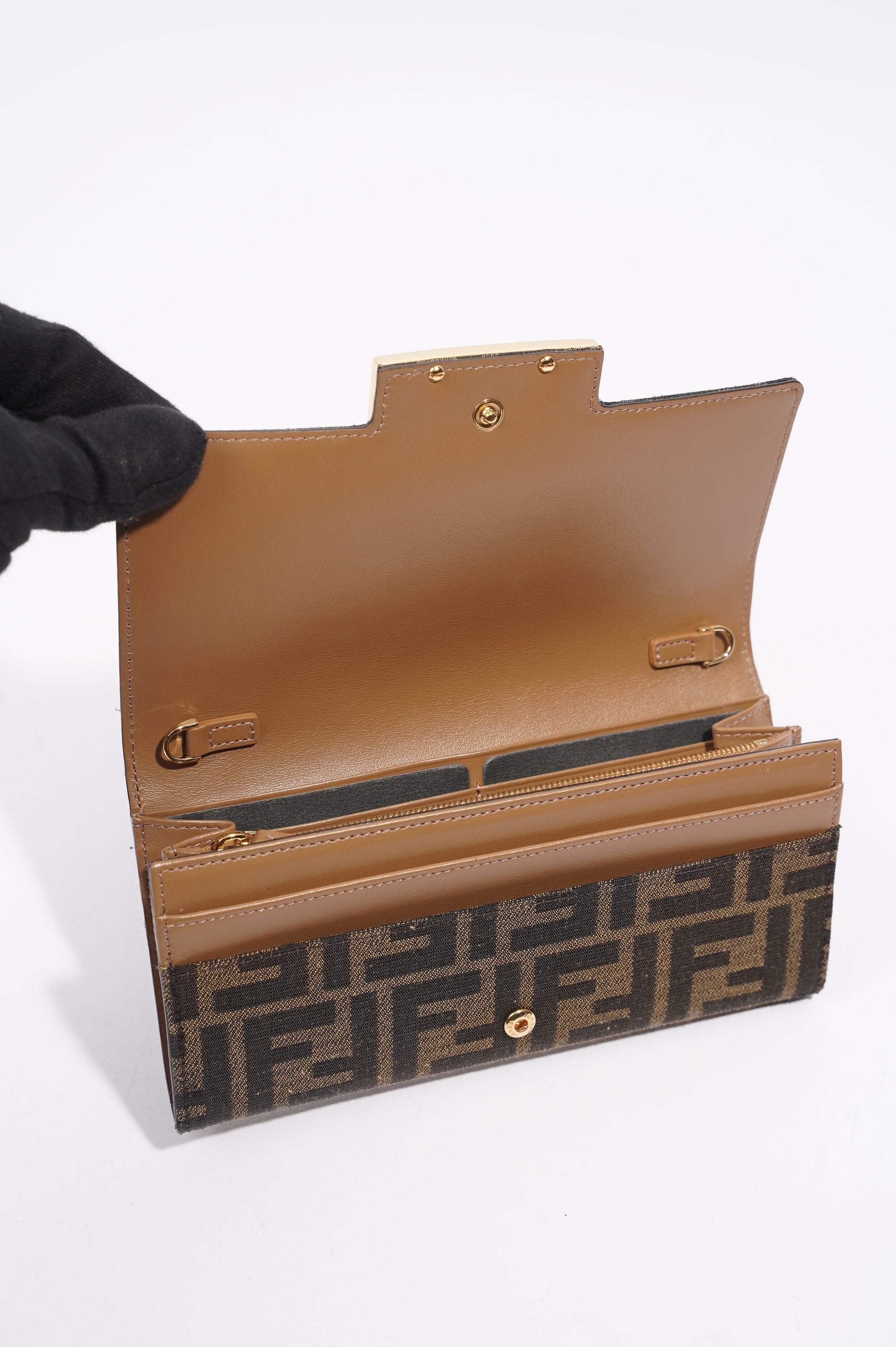 Fendi Womens Continental With Chain Monogram Canvas