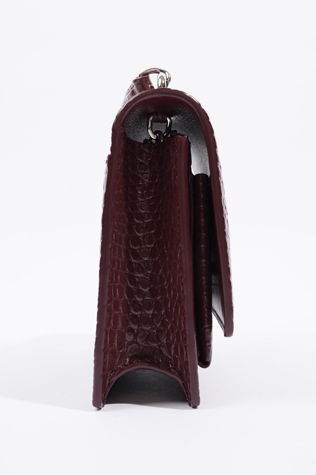 Saint Laurent Sunset Chain Wallet Burgundy Croc