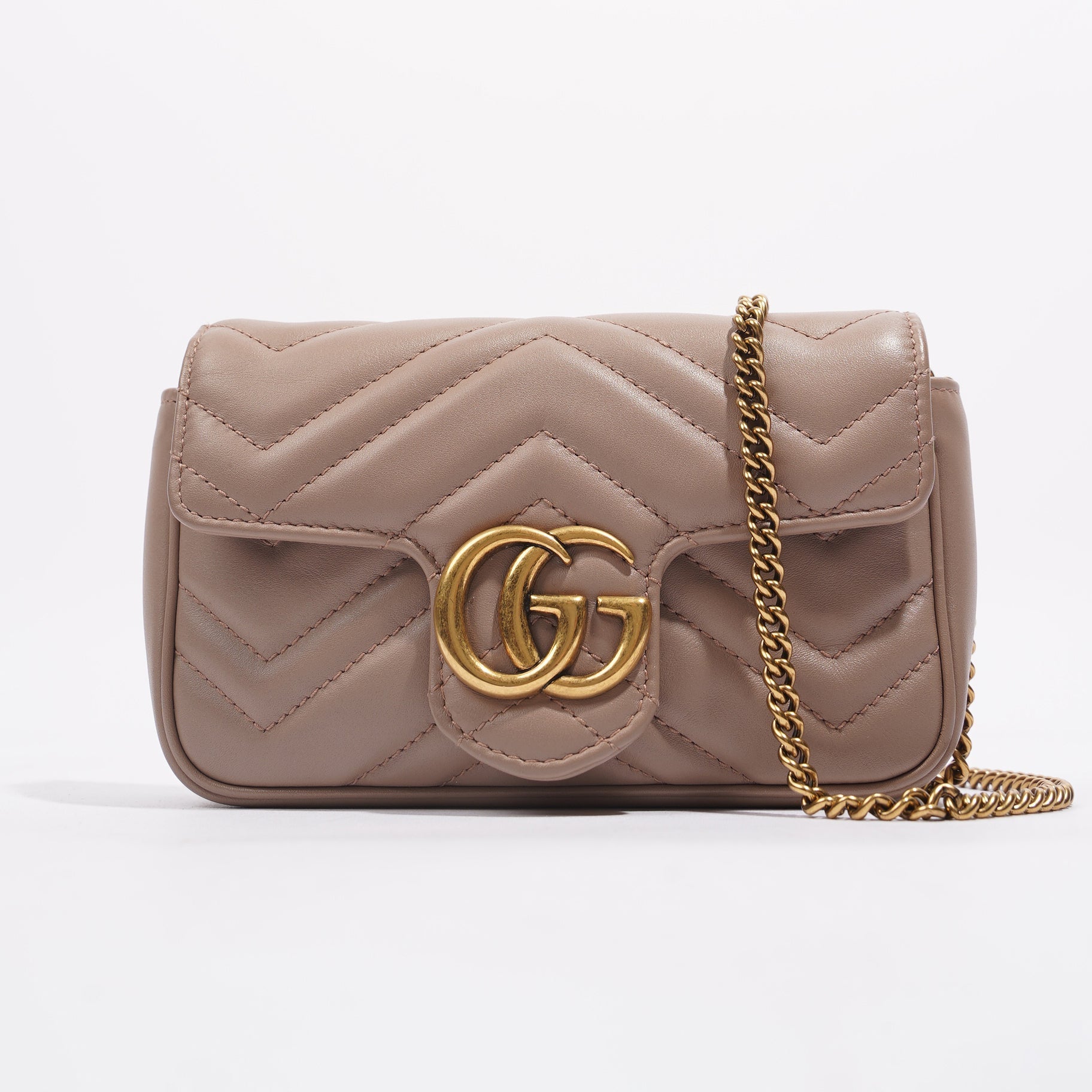 Gucci Womens GG Marmont Matelasse Pink Leather Super Mini